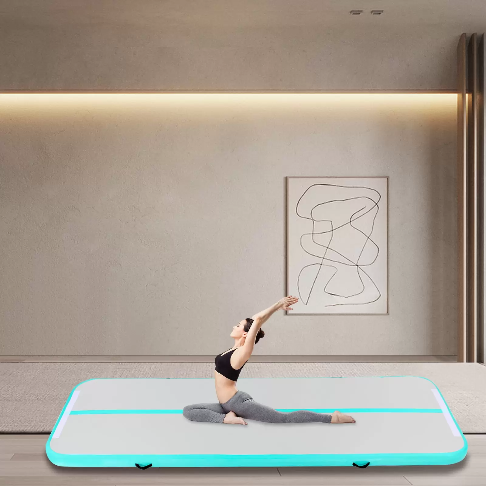 CNCEST Pfefferminzgrün Gymnastikmatte 1*3m Yoga Fitness Matte Wasserdichtes Pvc-Canvas Tumbling Matte Mit Pumpe