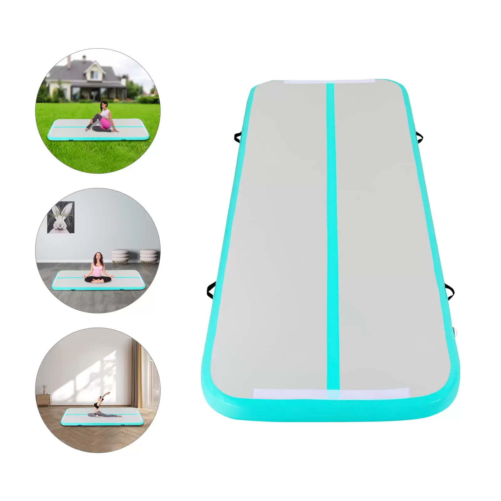 CNCEST Pfefferminzgrün Gymnastikmatte 1*3m Yoga Fitness Matte Wasserdichtes Pvc-Canvas Tumbling Matte Mit Pumpe