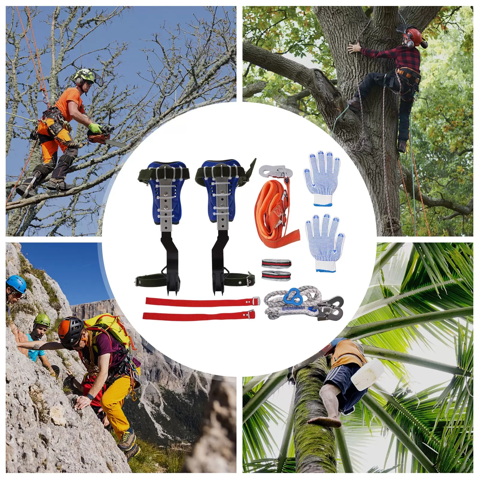 Baum Klettern Spike Set Baumklettern Ausrüstung Set 2-Gang mit Sicherheitsgurt Seil Einstellbare Kletterwerkzeug für Absturzsicherung