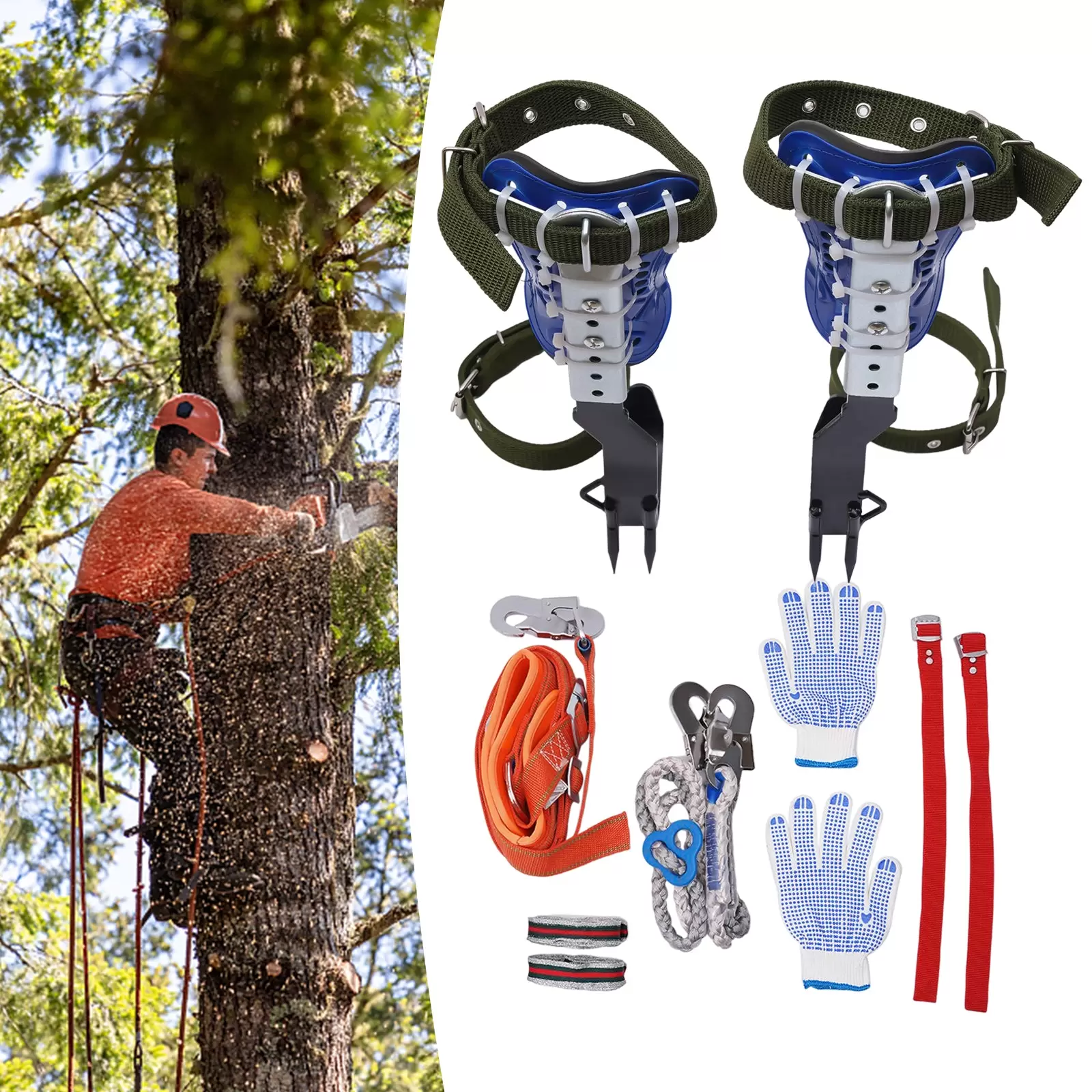 Baum Klettern Spike Set Baumklettern Ausrüstung Set 2-Gang mit Sicherheitsgurt Seil Einstellbare Kletterwerkzeug für Absturzsicherung