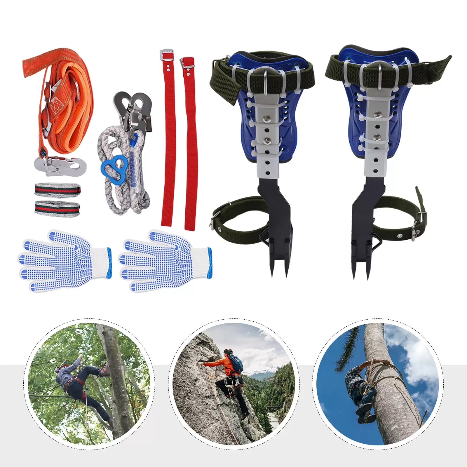 Baum Klettern Spike Set Baumklettern Ausrüstung Set 2-Gang mit Sicherheitsgurt Seil Einstellbare Kletterwerkzeug für Absturzsicherung