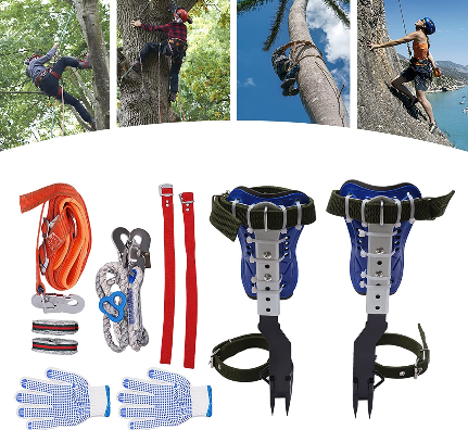 Baum Klettern Spike Set Baumklettern Ausrüstung Set 2-Gang mit Sicherheitsgurt Seil Einstellbare Kletterwerkzeug für Absturzsicherung Baumkletterer