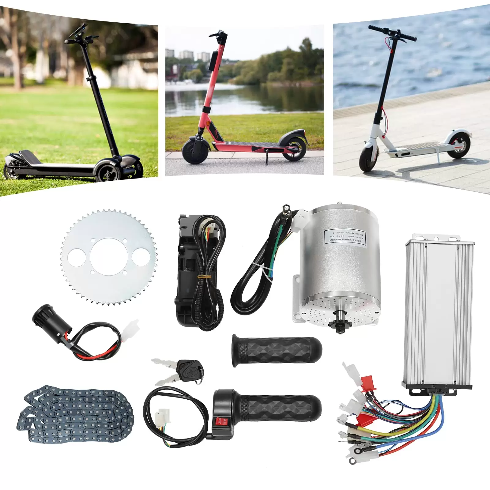 CNCEST 48/60/72V Elektrischer Bürstenloser Motor Set 3000W Umbau Controller Kit Fit Go Kart Scooter für E-Motorräder und Strandräder