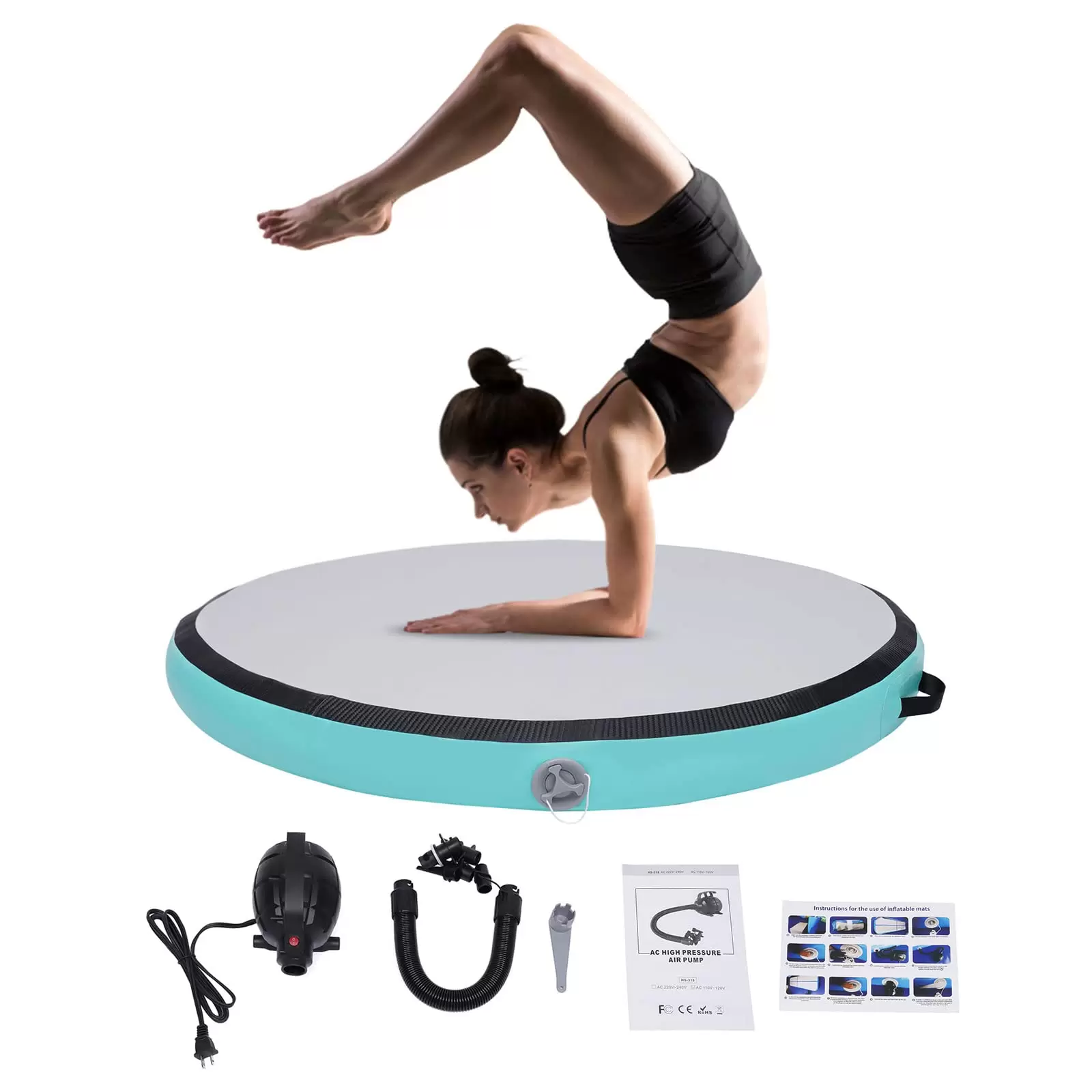 CNCEST 100x80cm Aufblasbare Gymnastik Rolle mit Pumpe Yoga Roll Fitness Rolle für Gymnastik Training Fitness