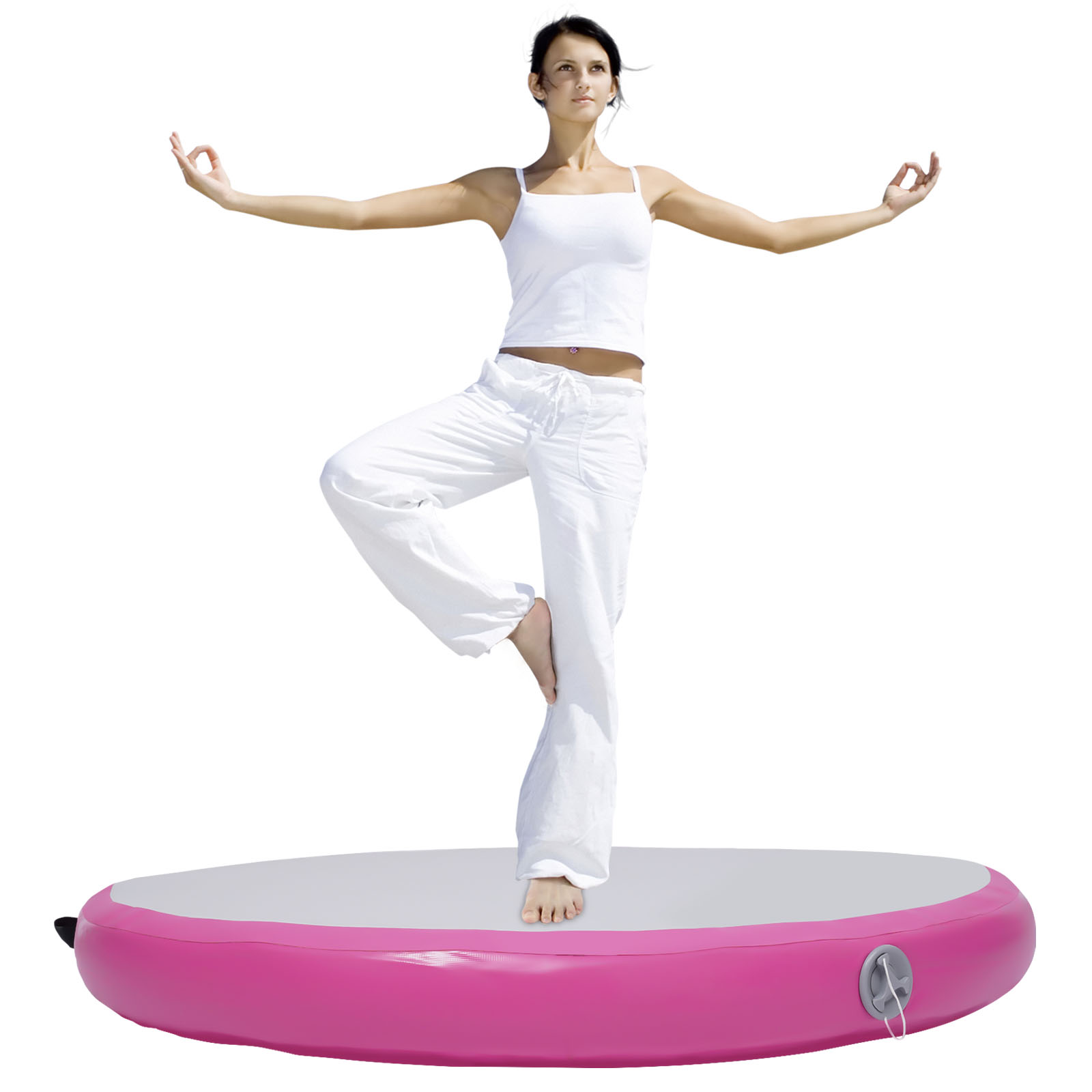 Aufblasbare Sport-Yoga-Trainings-Gymnastikmatte mit Pumpe, 100*10cm, Rosa