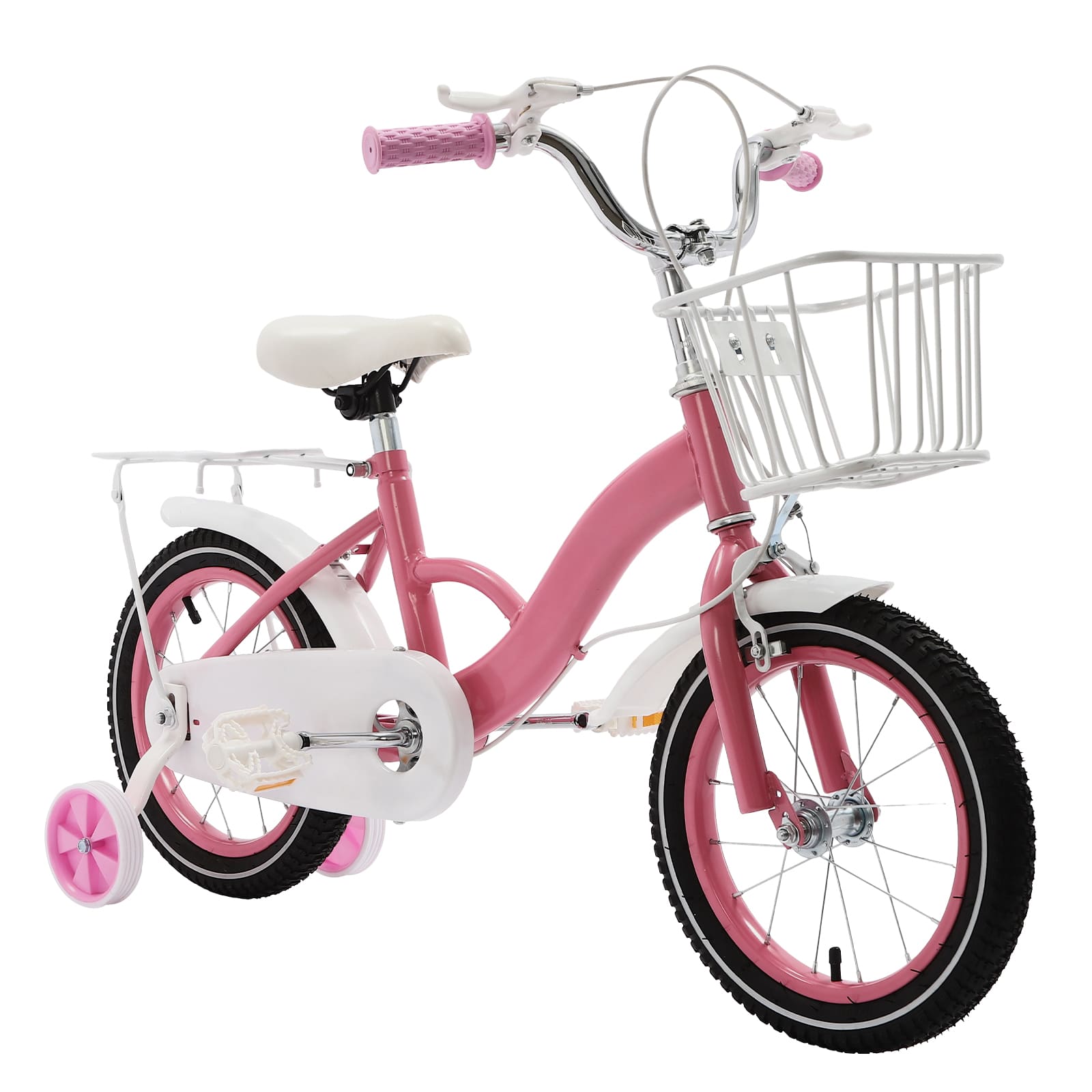 14-Zoll-Kinderfahrrad mit Stützrädern und Handbremse ab 3 Jahren (Rosa)