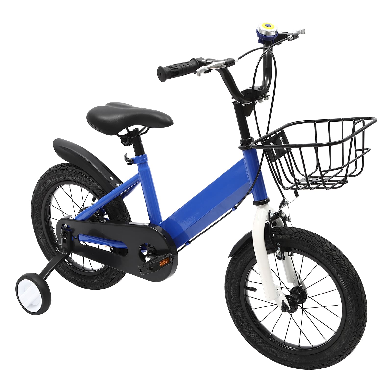 14 Zoll Kinderfahrrad mit Hilfsrad, Rücktrittbremse, Stützrädern, Passendes Geschenk für 3-5 Jahre alte Kinder (Blau)