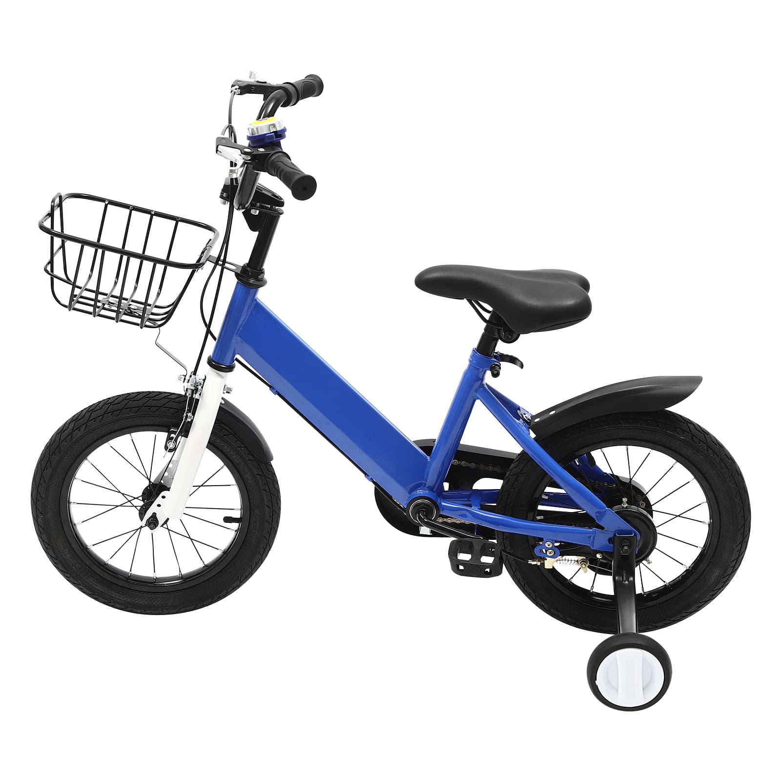 14 Zoll Kinderfahrrad mit Hilfsrad, Rücktrittbremse, Stützrädern, Passendes Geschenk für 3-5 Jahre alte Kinder (Blau)