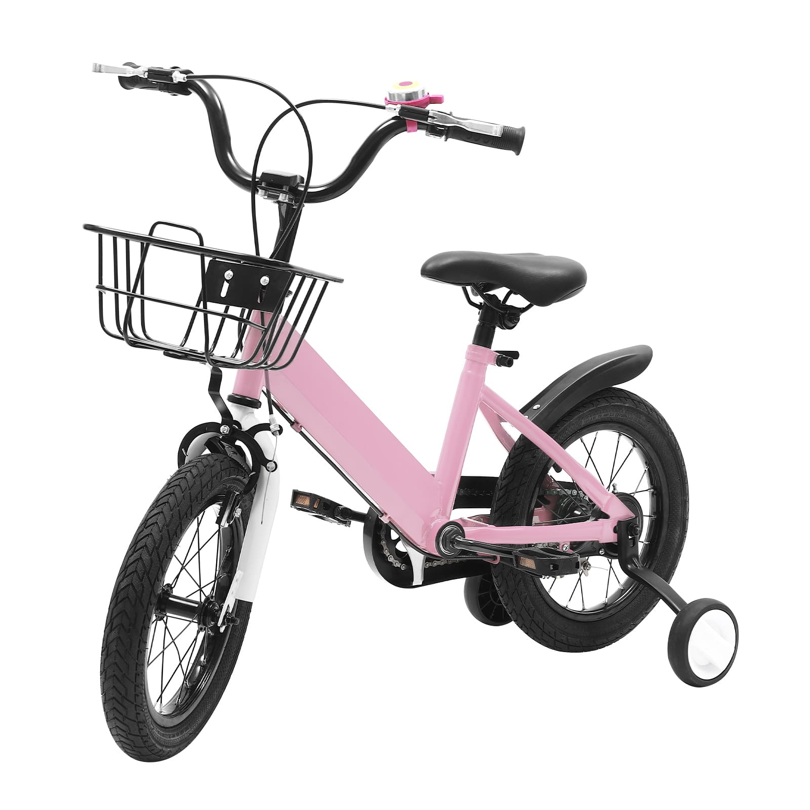 14 Zoll Kinderfahrrad mit Hilfsrad, Rücktrittbremse, Stützrädern, Passendes Geschenk für 3-5 Jahre alte Kinder (Rosa)