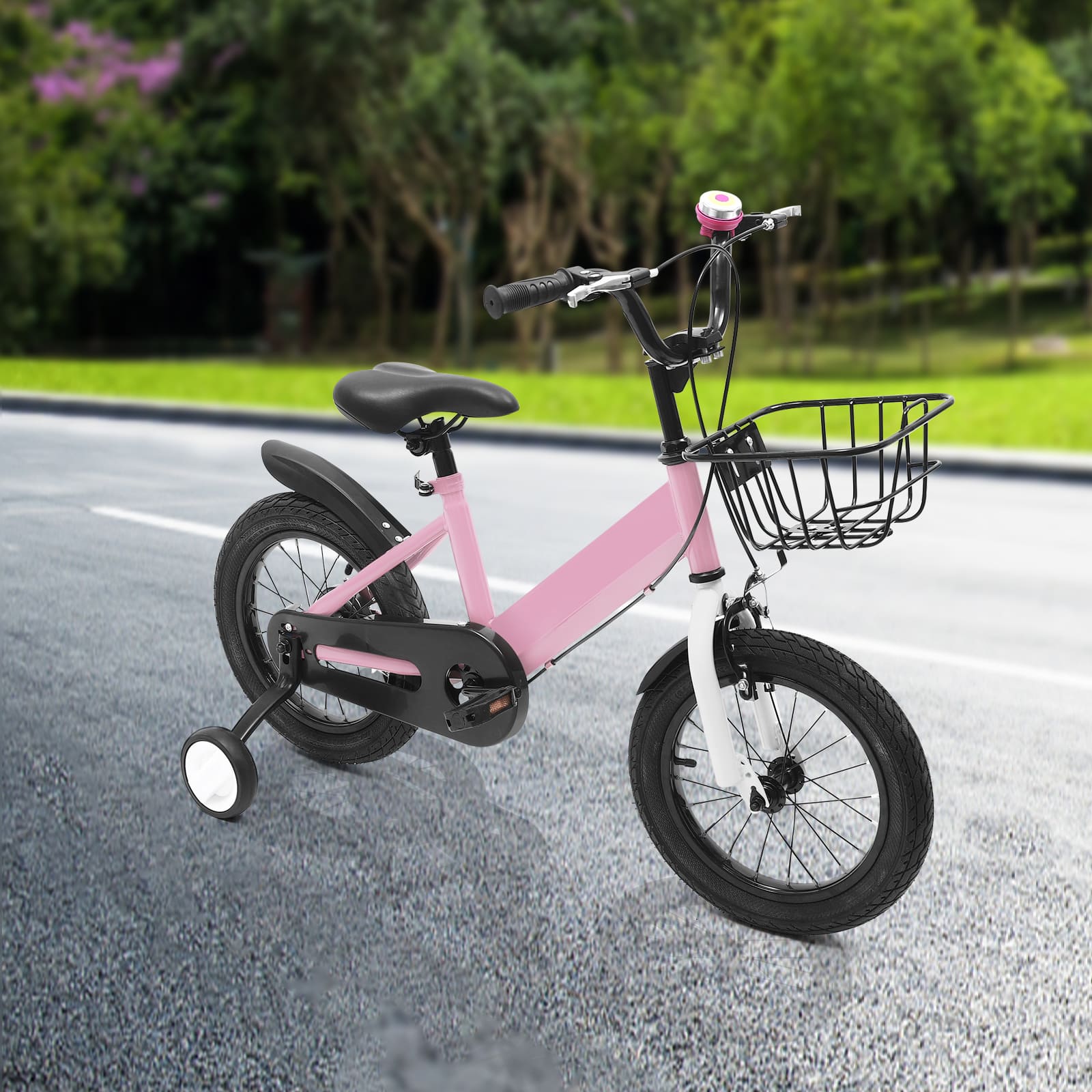 14 Zoll Kinderfahrrad mit Hilfsrad, Rücktrittbremse, Stützrädern, Passendes Geschenk für 3-5 Jahre alte Kinder (Rosa) 14 Zoll Kinderfahrrad mit Hilfsrad, Rücktrittbremse, Stützrädern, Passendes Geschenk für 3-5 Jahre alte Kinder (Rosa)