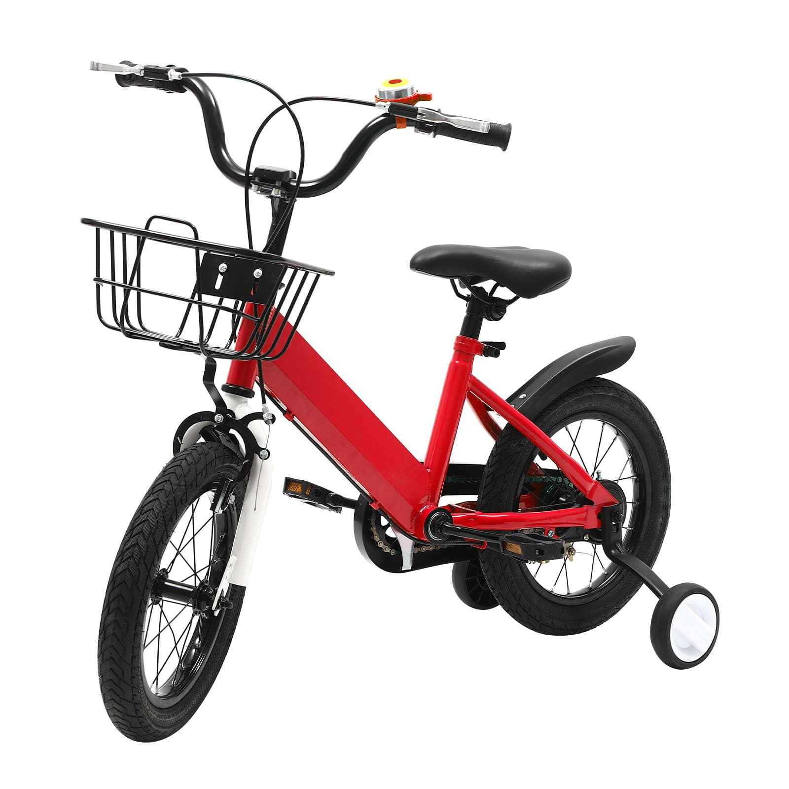 14 Zoll Kinderfahrrad mit Hilfsrad, Rücktrittbremse, Stützrädern, für 3-5 Jahre alte Kinder (Rot)