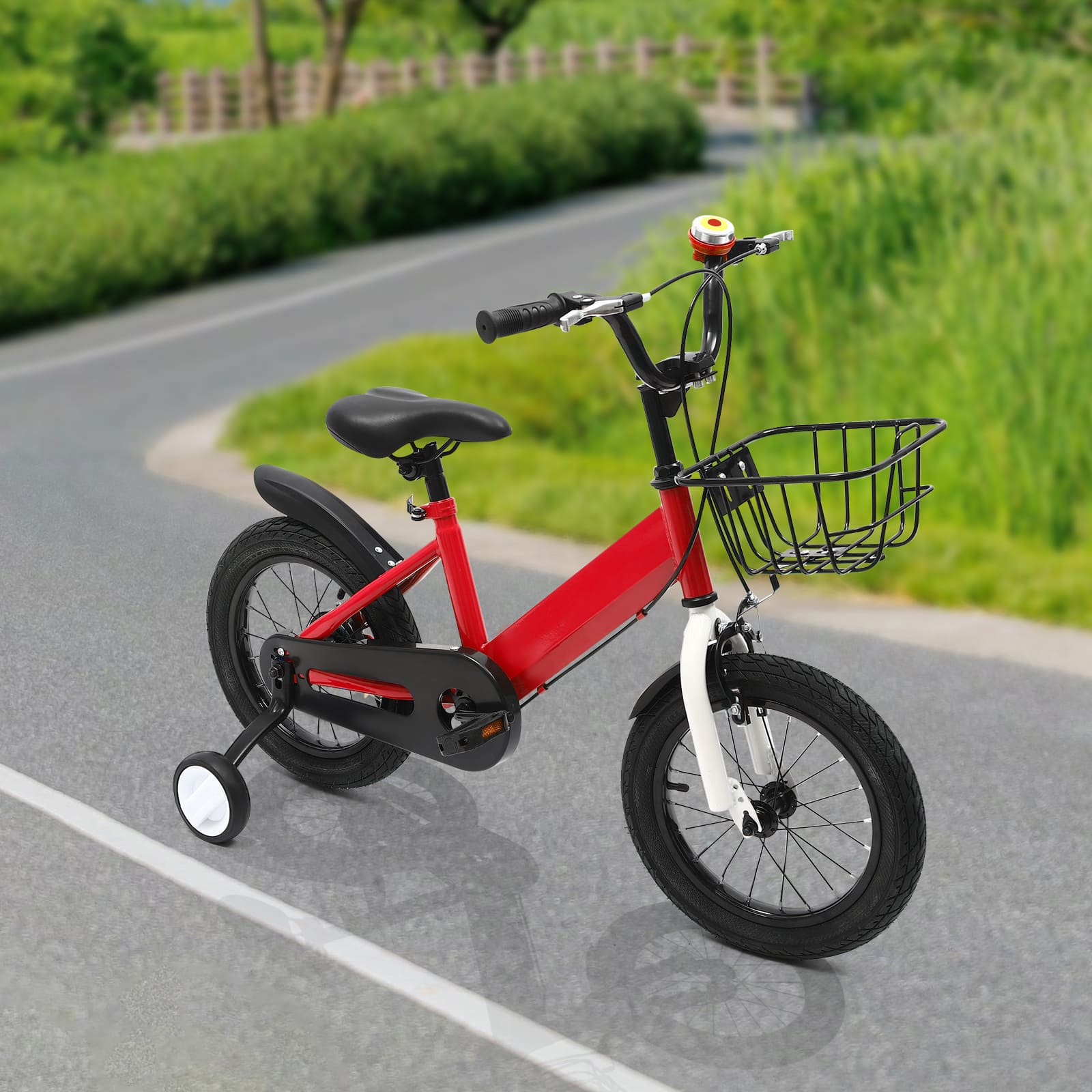 14 Zoll Kinderfahrrad mit Hilfsrad, Rücktrittbremse, Stützrädern, für 3-5 Jahre alte Kinder (Rot) 14 Zoll Kinderfahrrad mit Hilfsrad, Rücktrittbremse, Stützrädern, für 3-5 Jahre alte Kinder (Rot)
