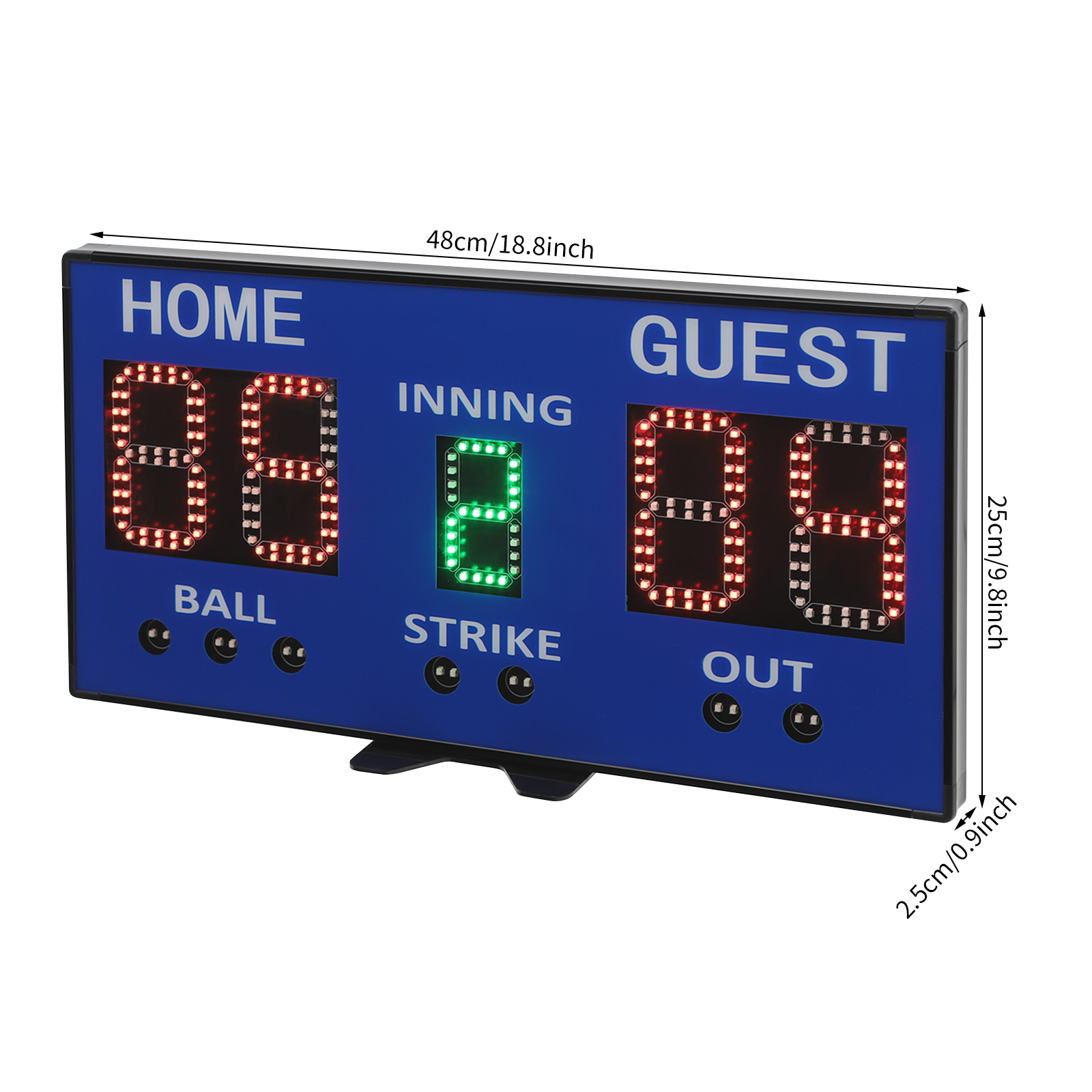 Elektronische Anzeigetafel für Baseballspiele, wiederaufladbar, mit Fernbedienung, LED-Schiedsrichteranzeige, Zeitmessung und Punktestand – blau
