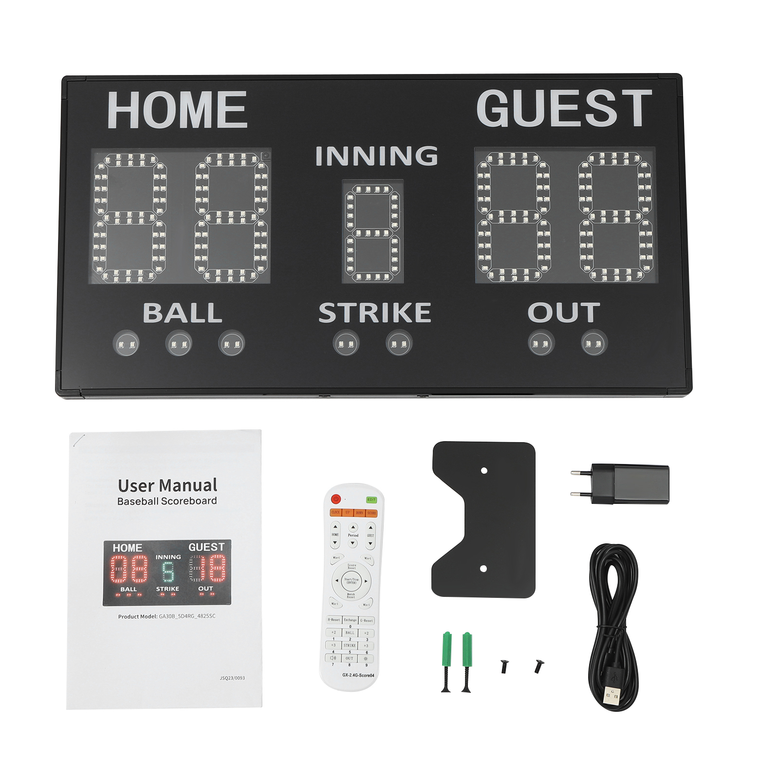 Baseball game electronic scoreboard rechargeable scoreboard supports remote control LED referee timing and scoring - black