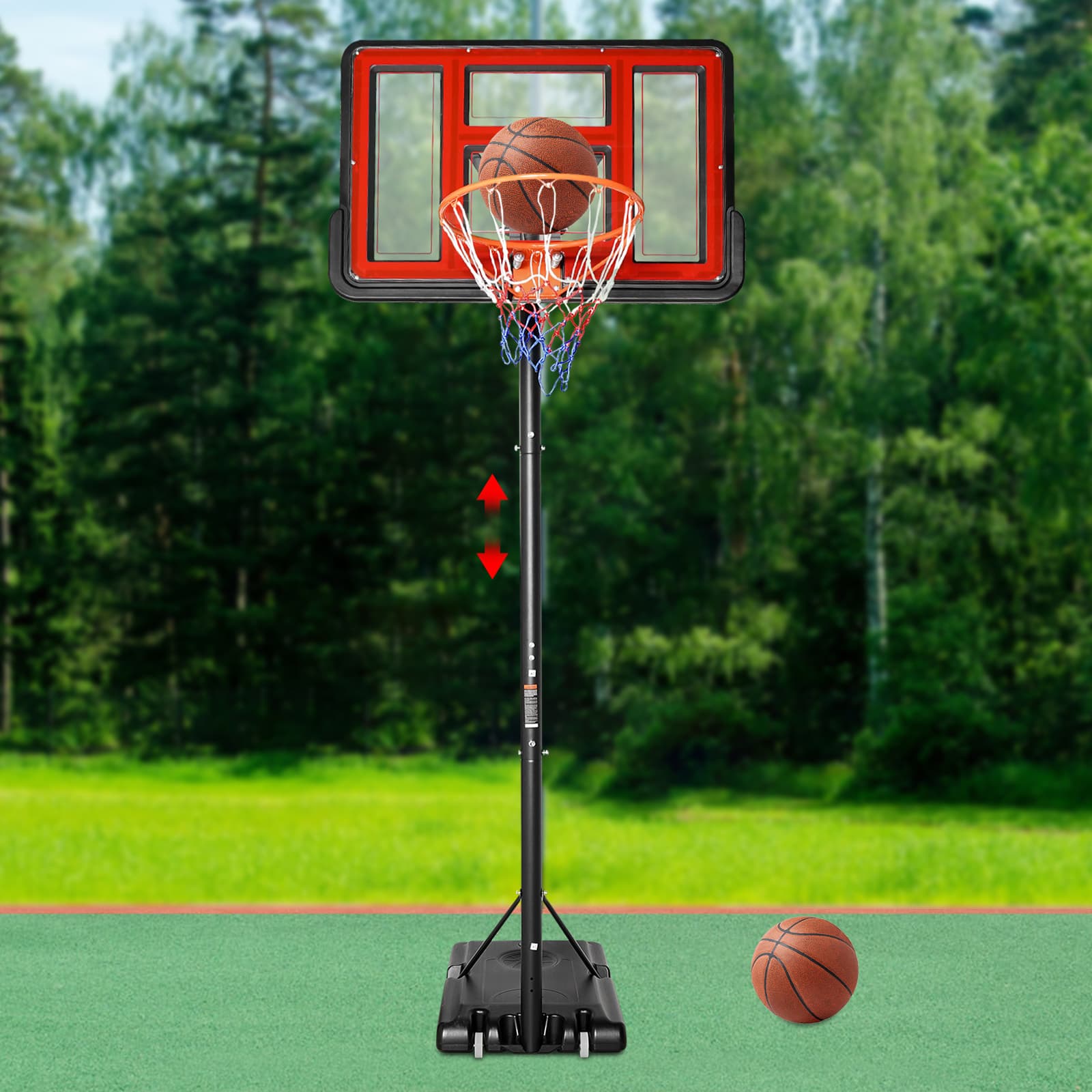 Aro de baloncesto para exteriores con soporte, rojo, portátil, con altura ajustable, para niños y adultos. Aro de baloncesto para exteriores con soporte, rojo, portátil, con altura ajustable, para niños y adultos.
