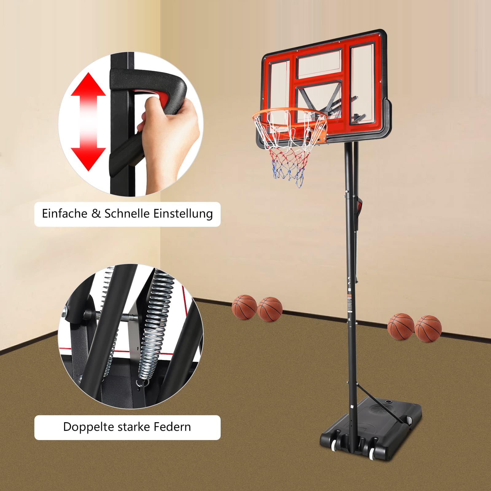 Aro de baloncesto para exteriores con soporte, rojo, portátil, con altura ajustable, para niños y adultos. Aro de baloncesto para exteriores con soporte, rojo, portátil, con altura ajustable, para niños y adultos.