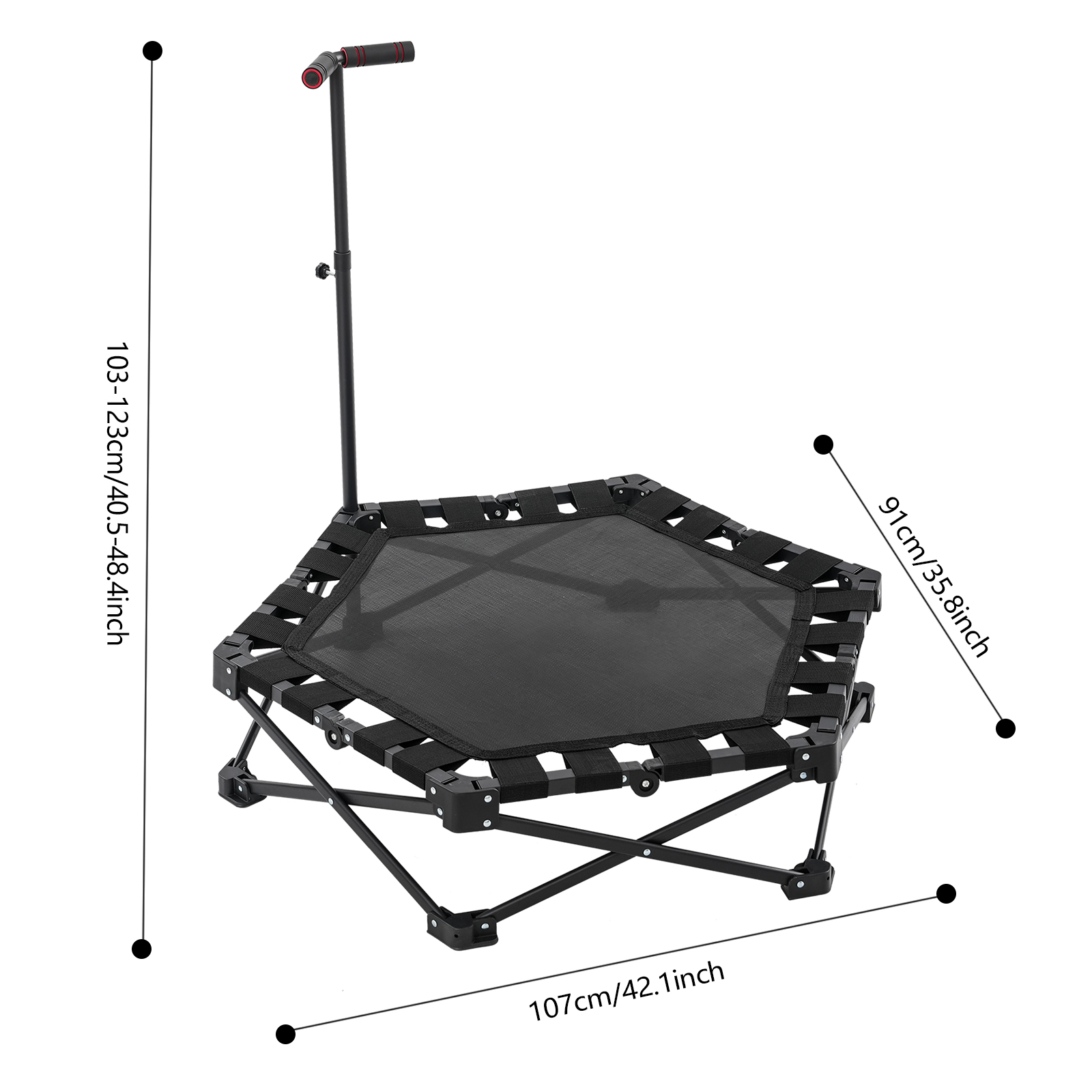 Sechseckiges, faltbares Rebounder-Trampolin mit verstellbarem Griff, faltbares Trampolin für Erwachsene und Kinder