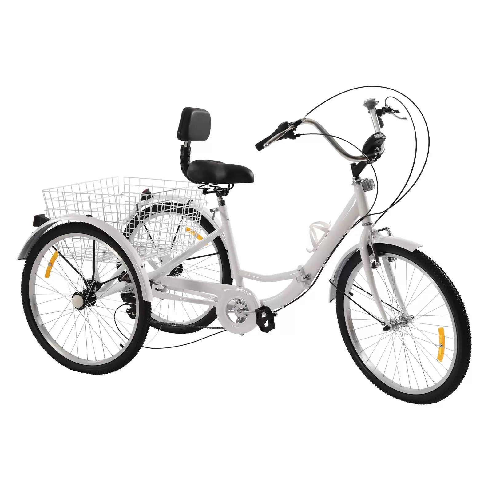 3 Räder Fahrrad Trike Faltbar Dreirad Für Erwachsene 7-Gang 24" mit Einkaufskorb Weiß