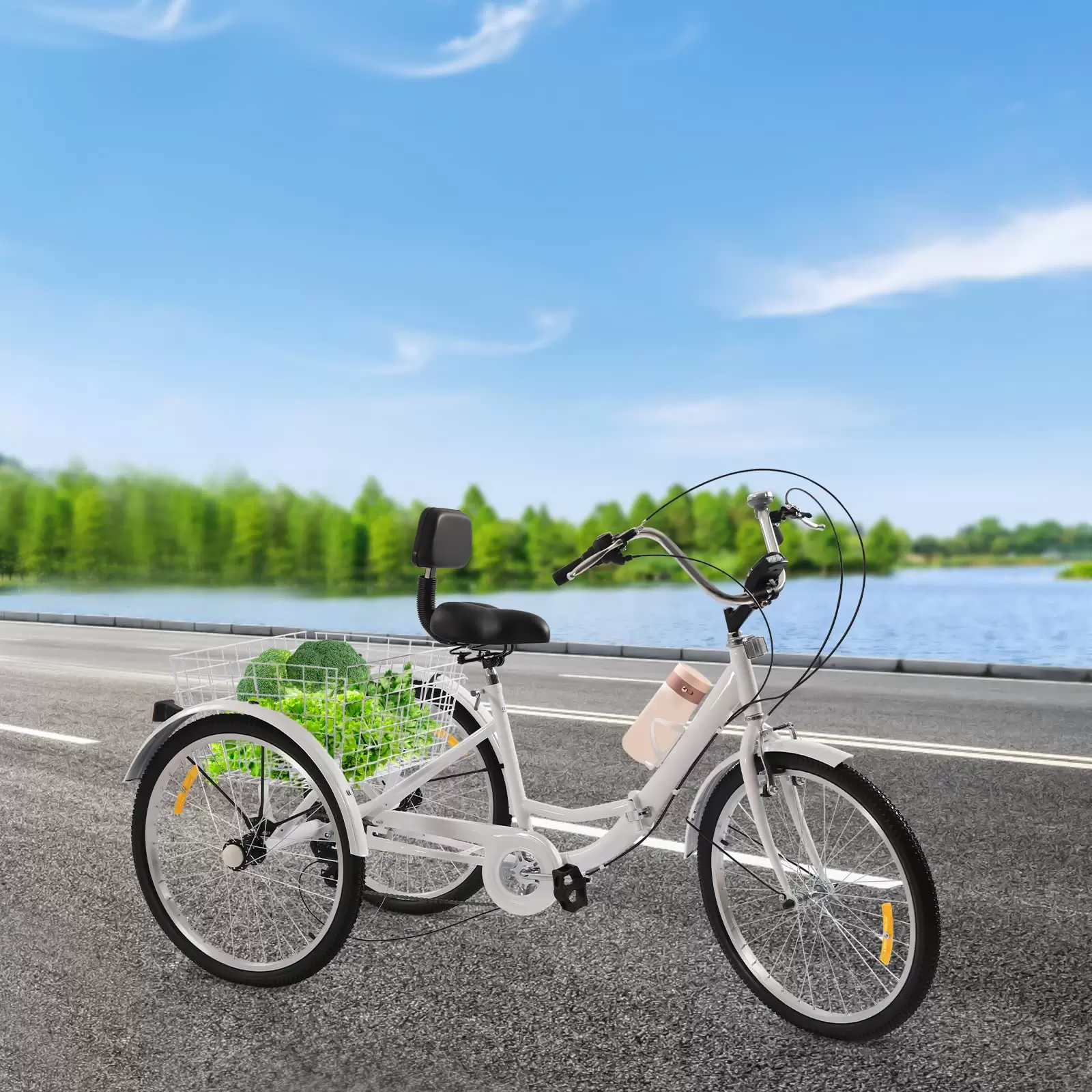 3 Räder Fahrrad Trike Faltbar Dreirad Für Erwachsene 7-Gang 24" mit Einkaufskorb Weiß 3 Räder Fahrrad Trike Faltbar Dreirad Für Erwachsene 7-Gang 24" mit Einkaufskorb Weiß