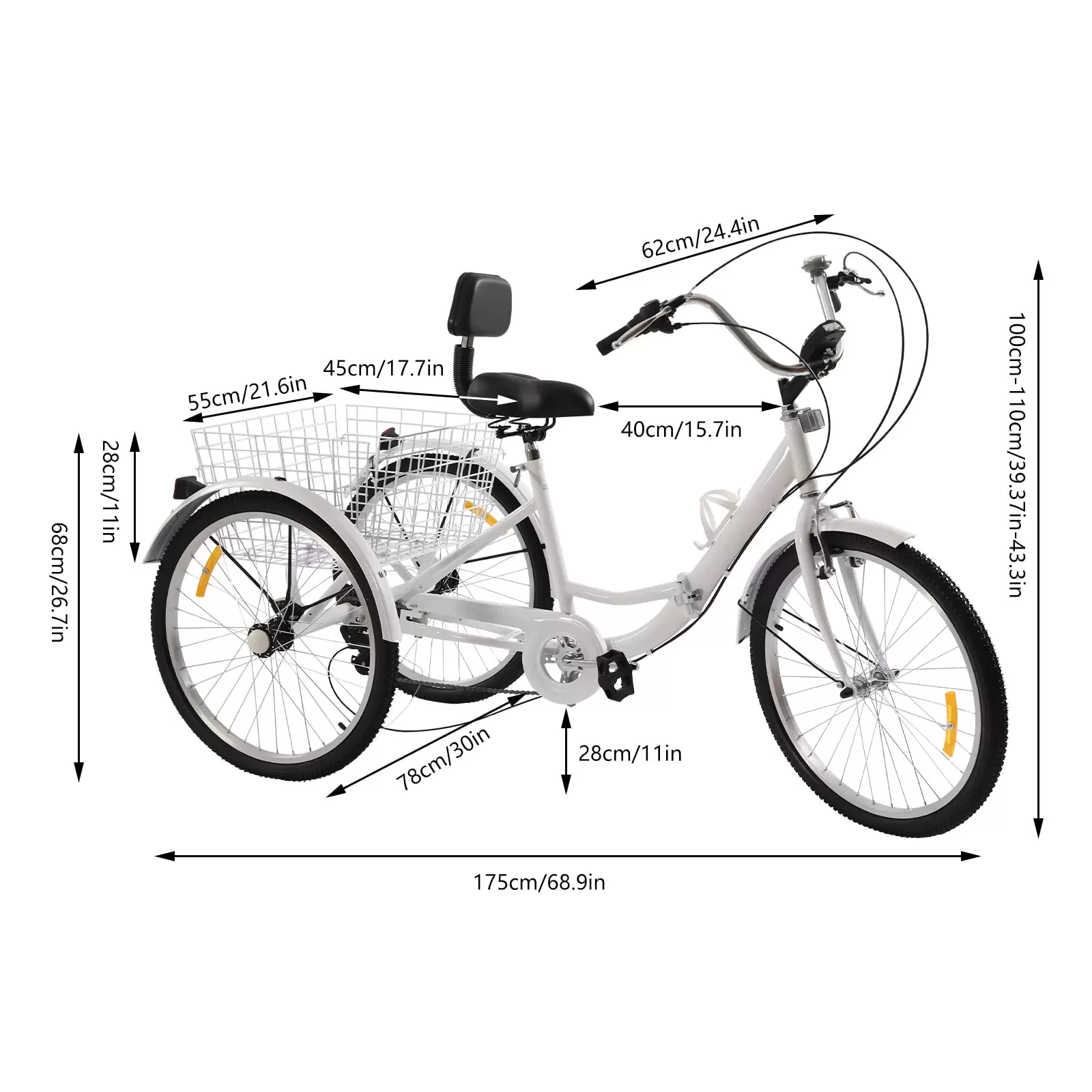 3 Räder Fahrrad Trike Faltbar Dreirad Für Erwachsene 7-Gang 24" mit Einkaufskorb Weiß 3 Räder Fahrrad Trike Faltbar Dreirad Für Erwachsene 7-Gang 24" mit Einkaufskorb Weiß
