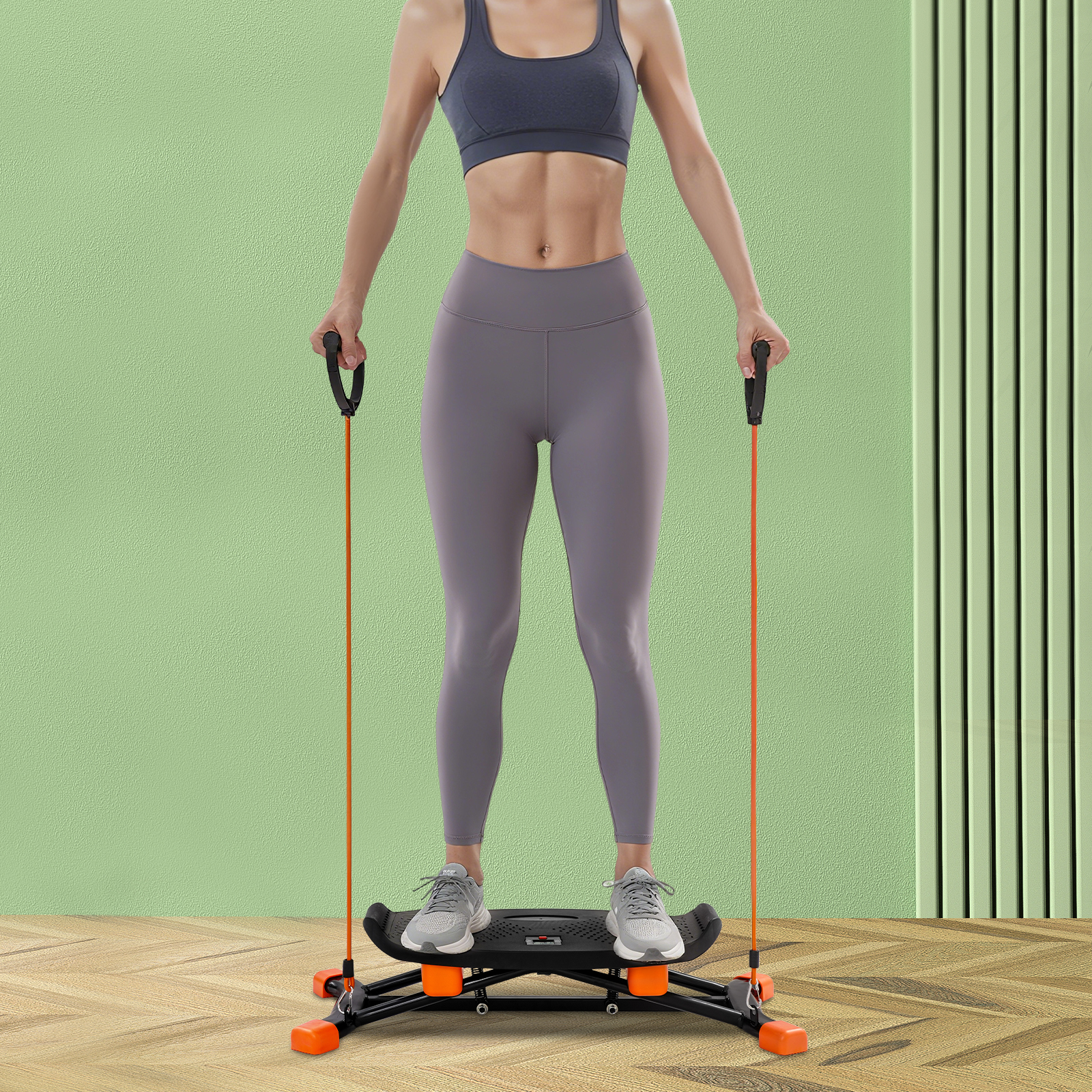 Steppers coulissants pour l'exercice à la maison, mini steppers coulissants avec bandes de résistance, simulant la posture du ski pour un entraînement complet du corps.