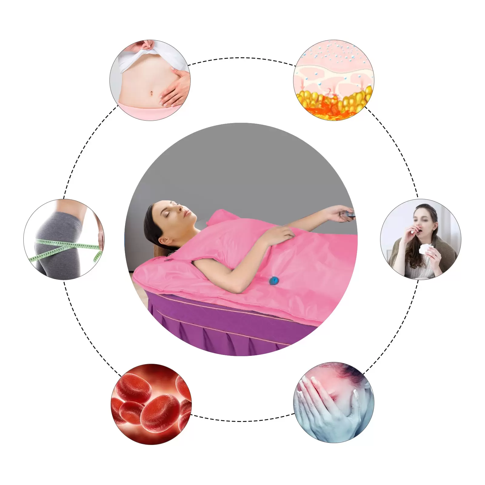 Saunamatte mit Infrarot-Fernbedienung, tragbare SPA-Saunamatte, Timerfunktion, 2-Zonen-Controller, 650 W, 180 x 80 cm, Rosa