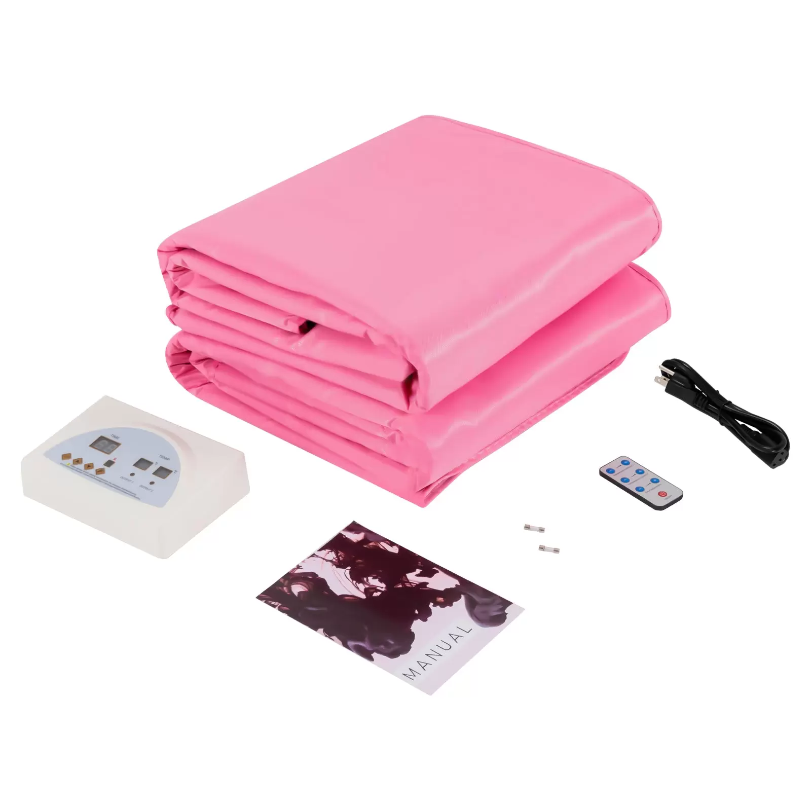 Saunamatte mit Infrarot-Fernbedienung, tragbare SPA-Saunamatte, Timerfunktion, 2-Zonen-Controller, 650 W, 180 x 80 cm, Rosa
