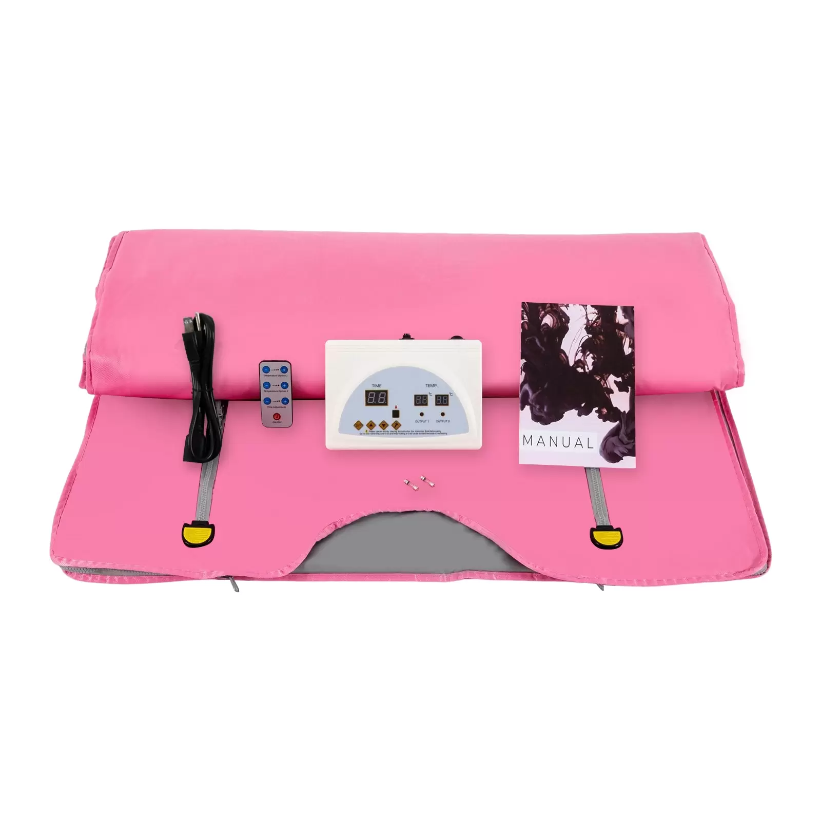 Saunamatte mit Infrarot-Fernbedienung, tragbare SPA-Saunamatte, Timerfunktion, 2-Zonen-Controller, 650 W, 180 x 80 cm, Rosa