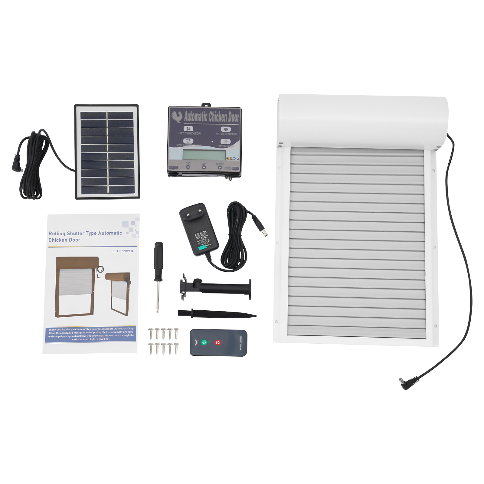 White Automatic Chicken Door with Remote, Automatic Chicken Door Solar Powered used in Households, Farms White Automatic Chicken Door with Remote, Automatic Chicken Door Solar Powered used in Households, Farms