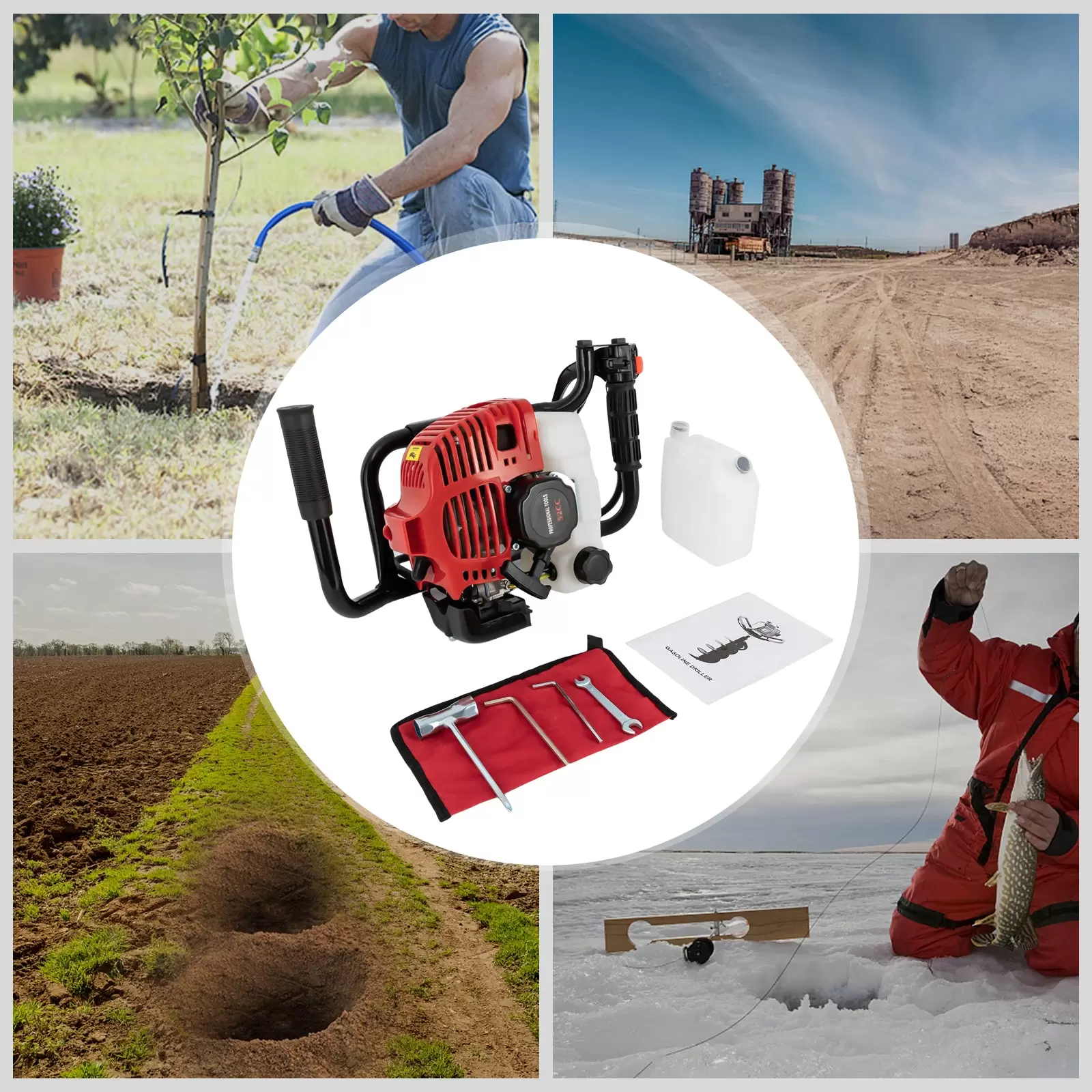 52cc Benzin Motor Post Hole Digger 2-Takt gasbetriebener Erdbohrer Erdbohrgerät Erdlochbohrer Set 52cc Benzin Motor Post Hole Digger 2-Takt gasbetriebener Erdbohrer Erdbohrgerät Erdlochbohrer Set
