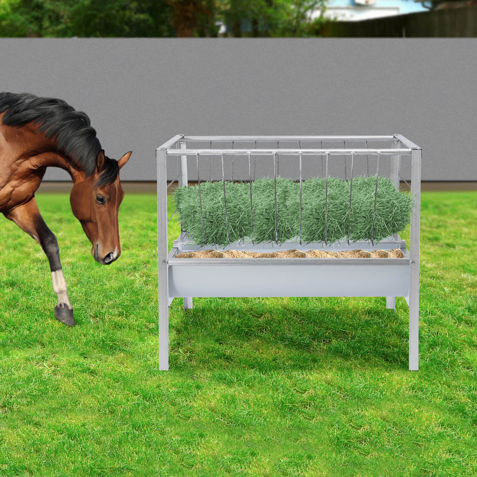 Hay Feeder, 2 in 1 Goat Feeder, Livestock Hay Feeder with Deeper Feeding Pan for Goats, Sheeps, Horses