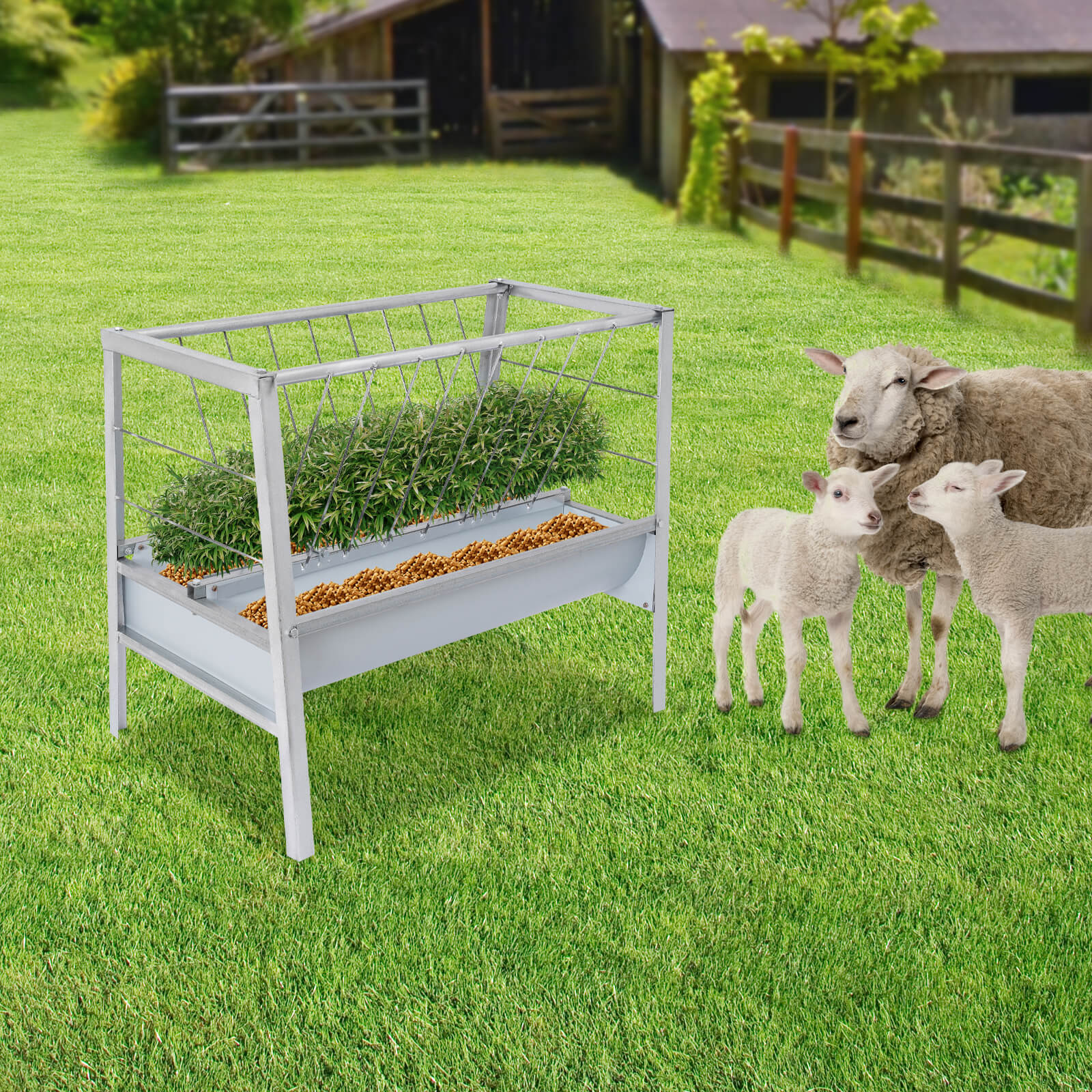 Hooivoederbak, 2-in-1 geitenvoederbak, hooivoederbak voor vee met diepere voerpan voor geiten, schapen en paarden Hooivoederbak, 2-in-1 geitenvoederbak, hooivoederbak voor vee met diepere voerpan voor geiten, schapen en paarden