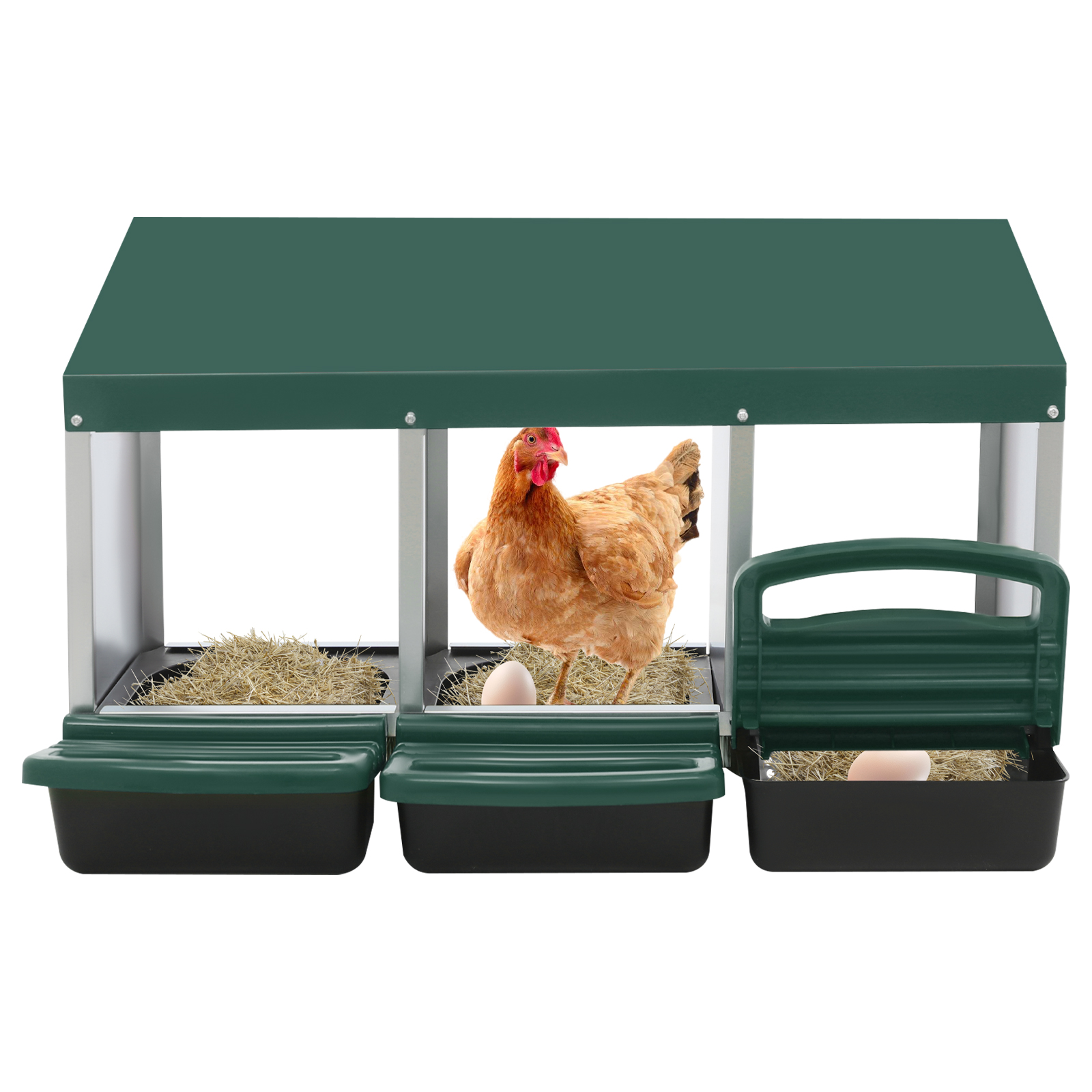 3 Grid Chicken Nesting Box, Laying Nest, Nesting Box used in Homes, Farms, Coops, Backyards, Courtyards - Green