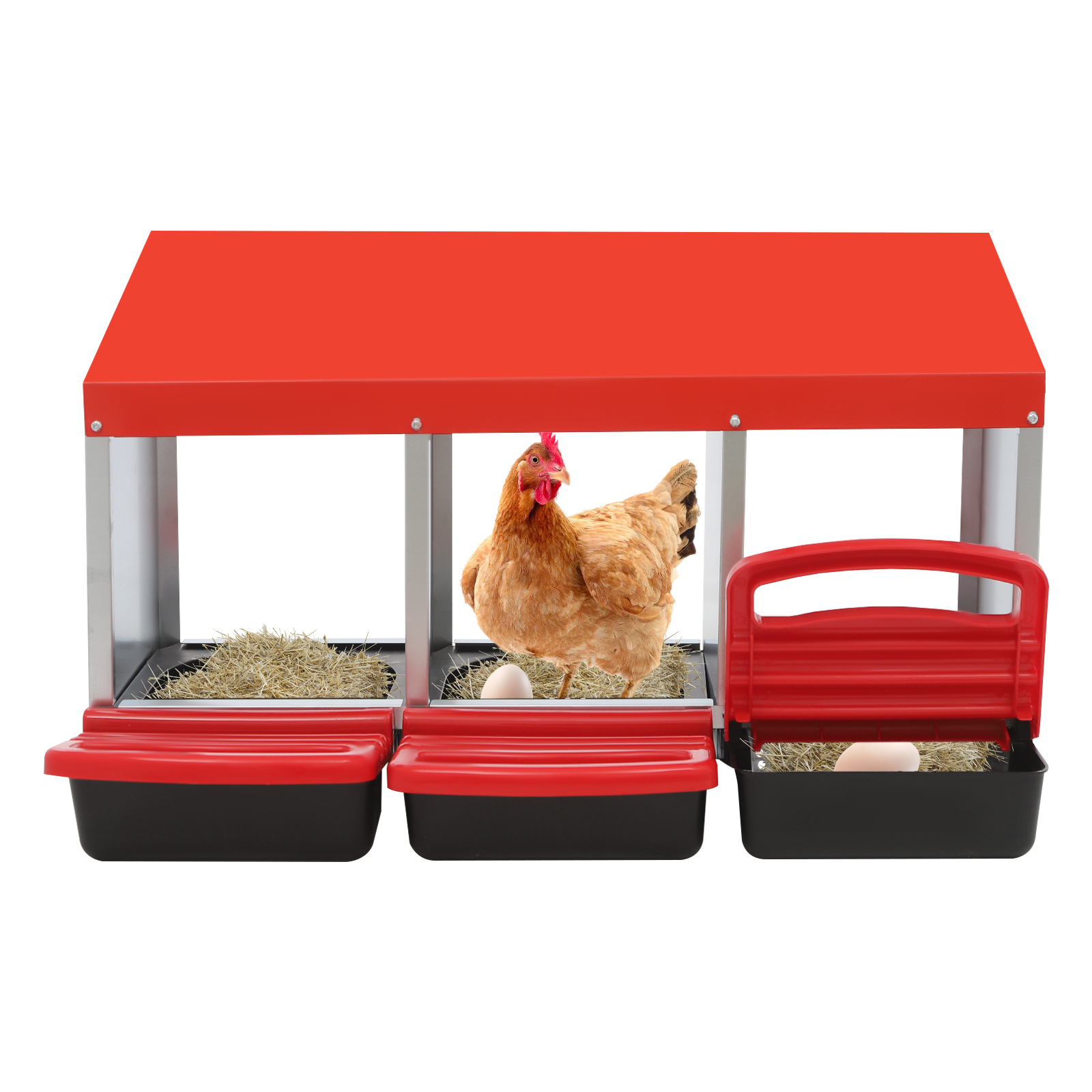 Nido de 3 rejillas para gallinas, nido para ponedoras, ideal para casas, granjas, gallineros, patios y terrazas - Rojo