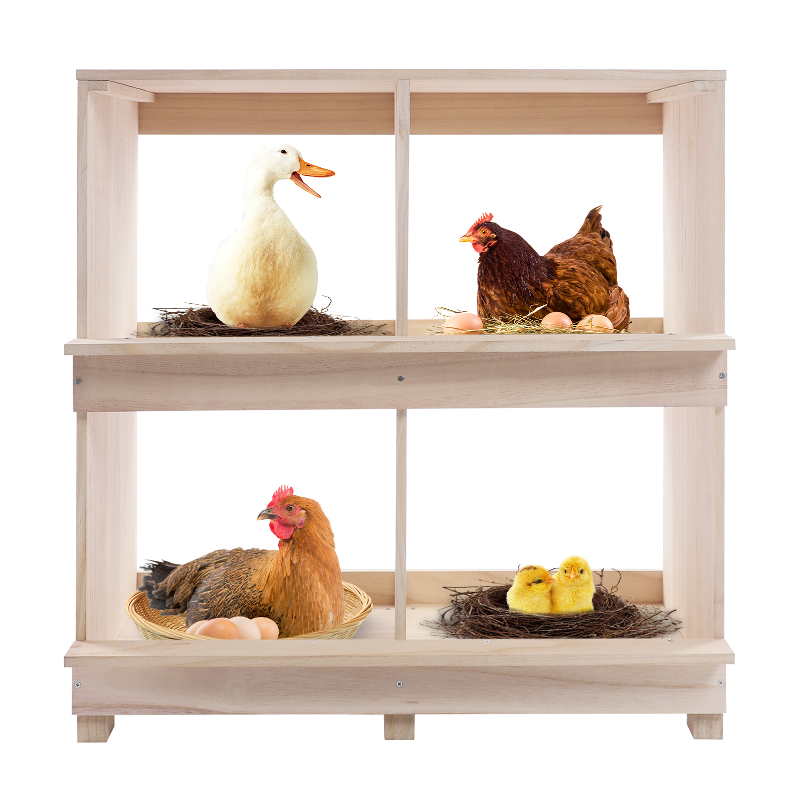 Cajas para gallinas ponedoras, caja nido de 4 agujeros para gallinas, caja  nido de madera de 4 compartimentos para gallinas - Color tronco, image size:1600x1600