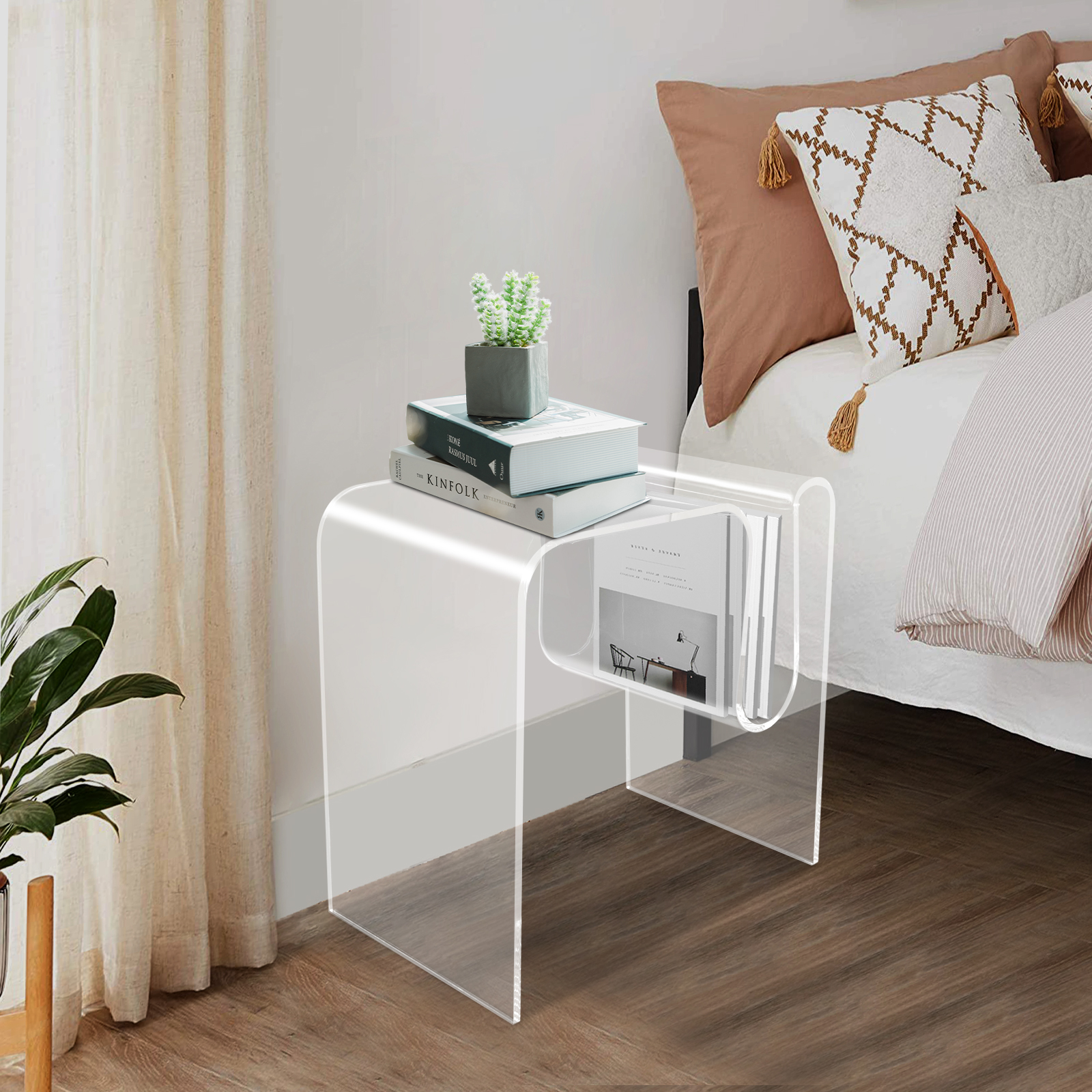 45x30x45cm M-Shaped Side Table, Acrylic Side Table, Clear Bedside Table for the Living Room, Bedroom, Bedside - Clear