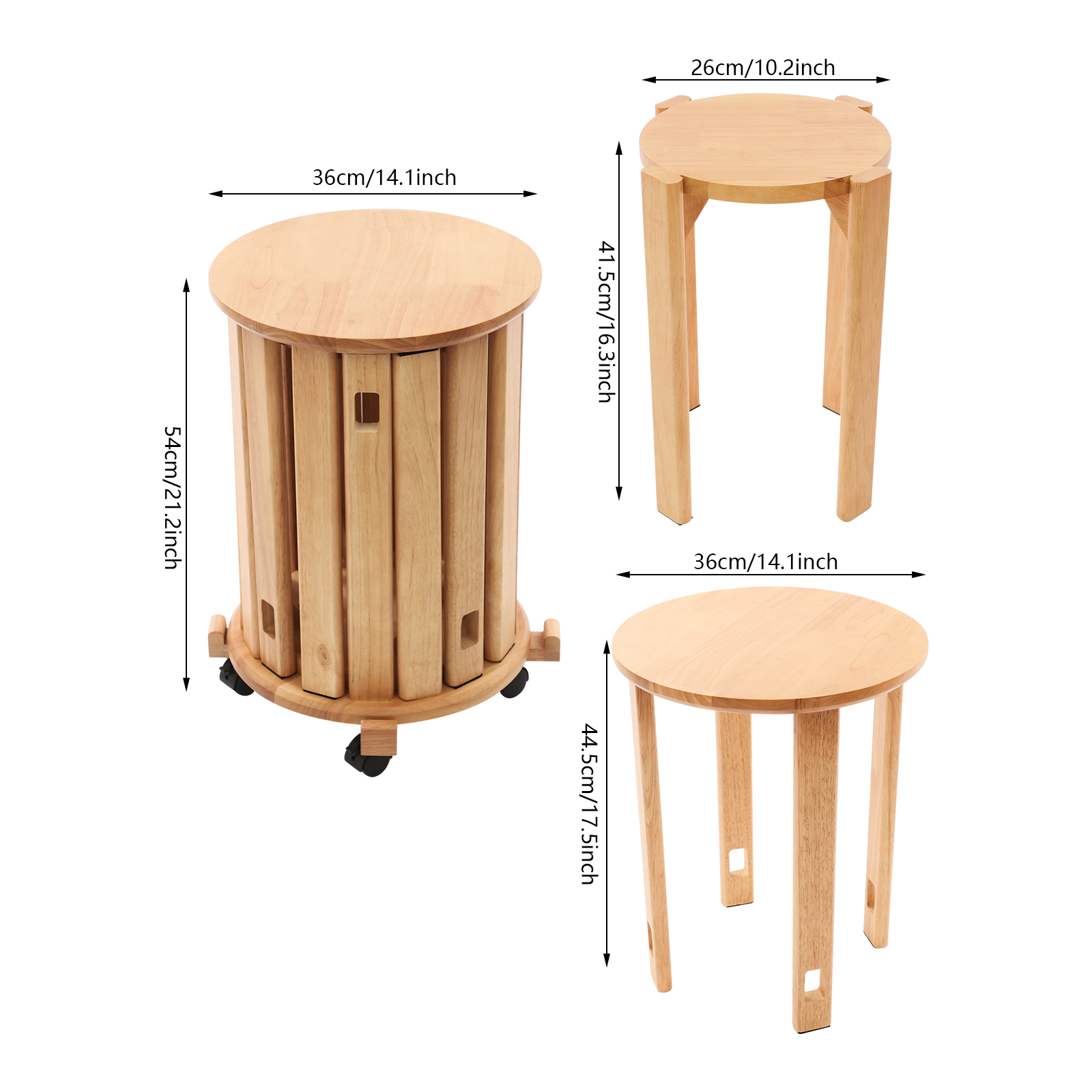 Multifunktionale Stapelhocker, 4-in-1-Stapelhocker, 4er-Set aus Holz