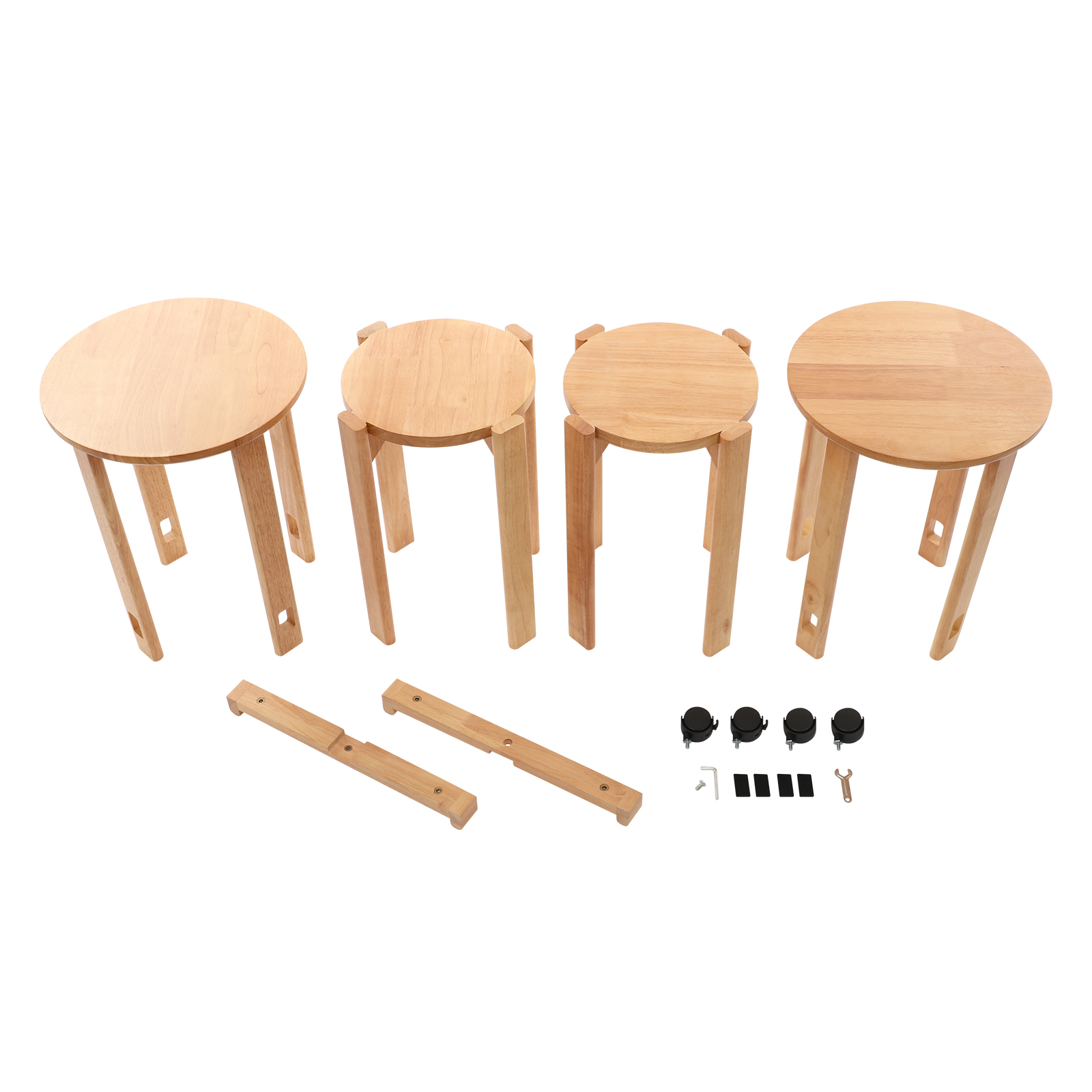 Multifunktionale Stapelhocker, 4-in-1-Stapelhocker, 4er-Set aus Holz