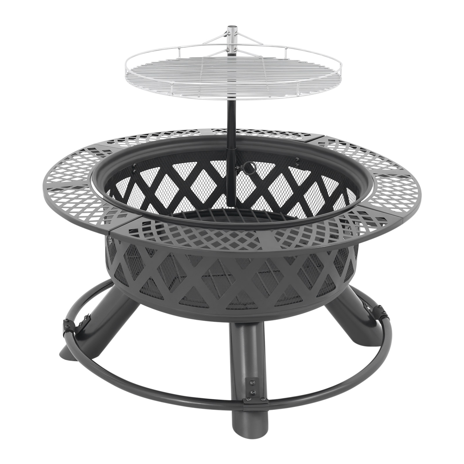 36-Inch Fire Pit with Grill, Fire Pits for Outside, Round Fire Pit Table for Yard & Camping