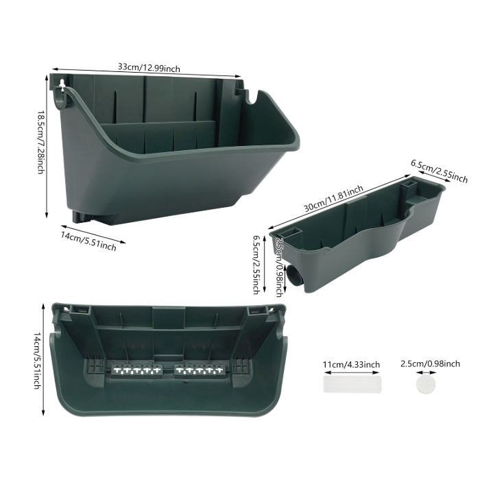 Hanging Vertical Wall Planter, 24 Planter Pots, 6 Drain Basins + 2m Drain Hose - Army Green
