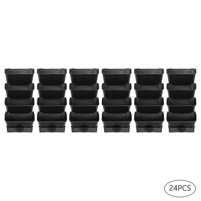 Hanging Vertical Wall Planter, 24 Planter Pots, 6 Drain Basins + 2m Drain Hose - Black