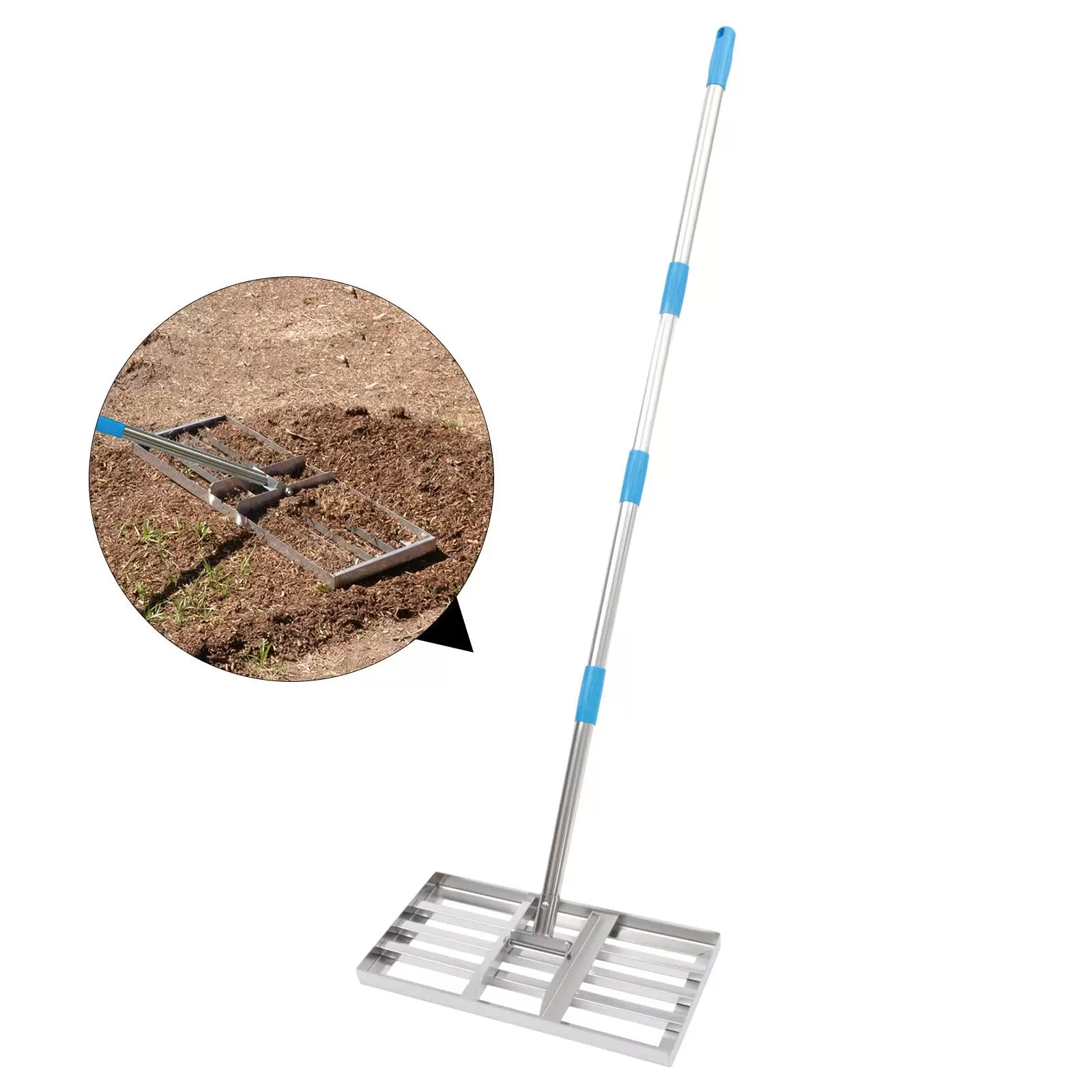 Rasenrakel Gardena Rasenharke mit 63 Zoll langem Stiel Lawn Leveling Rake Edelstahl 20 x 10 Zoll