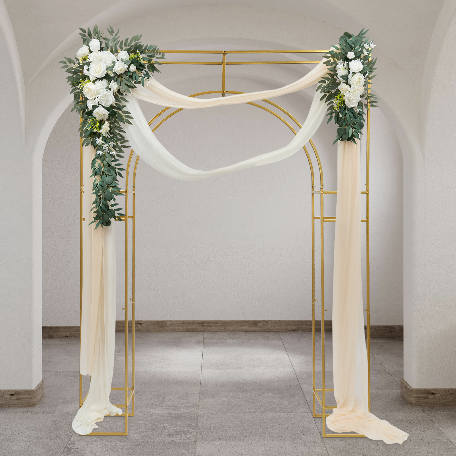 Hochzeitsbogen-Hintergrundständer, goldene Hochzeitsbögen für Zeremonien, quadratischer Metall-Ballonbogenständer, Gartenlaubenrahmen