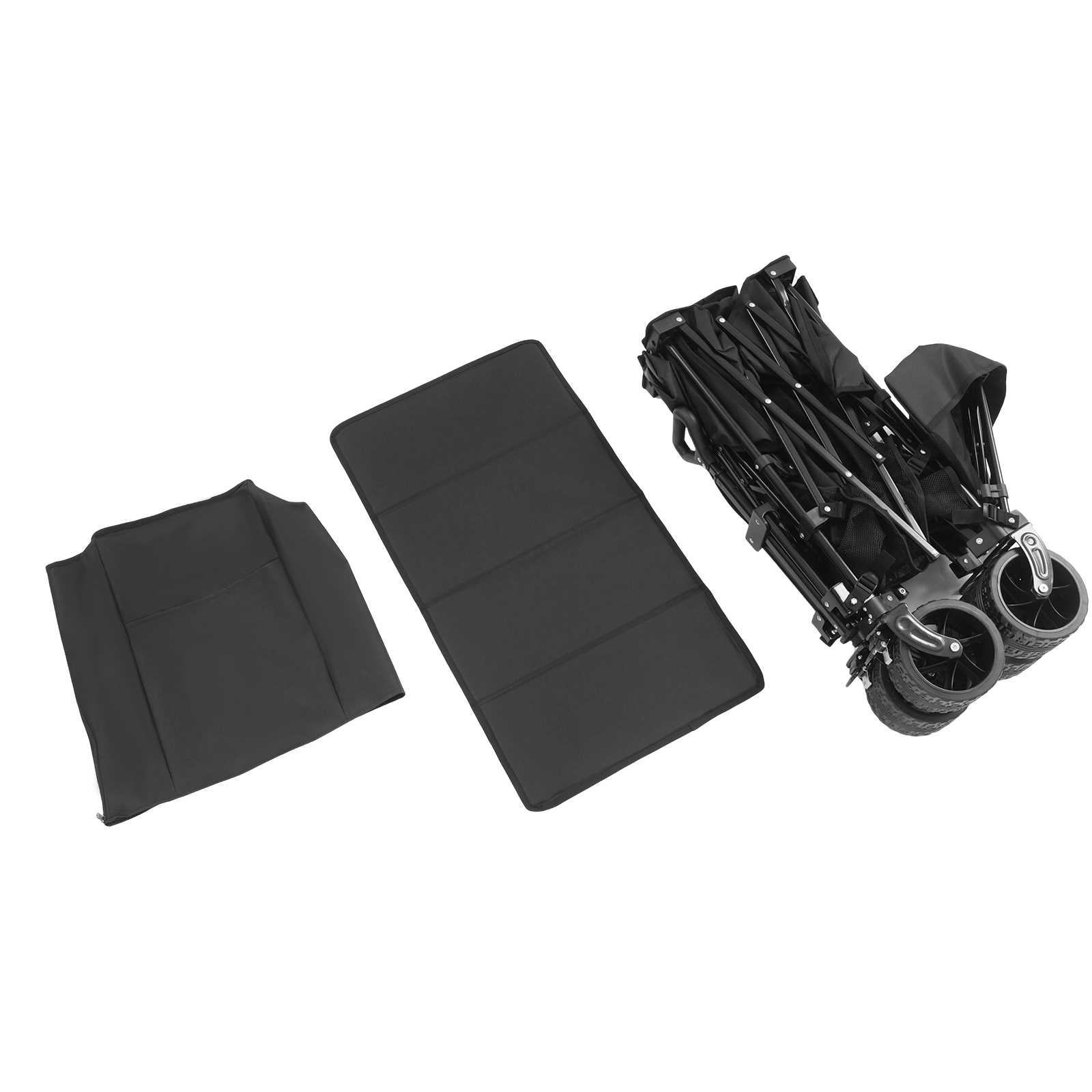 Black Collapsible Cart, Foldable Wagon Cart, Double Layer Cart for Camping Sites, Picnic Areas