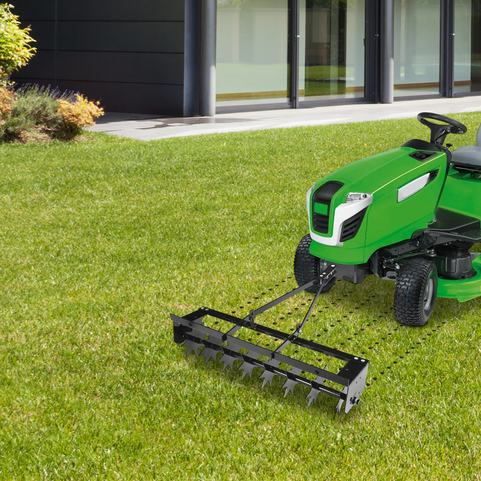 Aérateur de pelouse, aérateur tractable, pour pelouses de jardin, villas et parcs