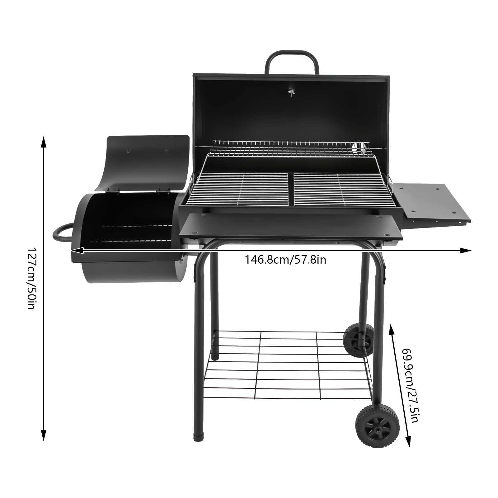 147 * 70 * 126 cm Holzkohlegrill, Holzkohlegrill für den Außenbereich, schwarzer Holzkohlegrill 147 * 70 * 126 cm Holzkohlegrill, Holzkohlegrill für den Außenbereich, schwarzer Holzkohlegrill