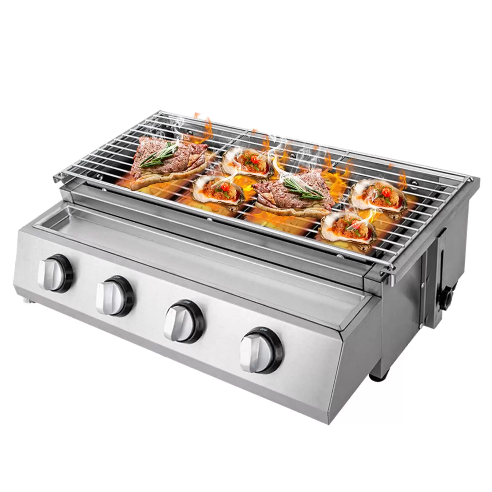 4 Brenner Gasgrill Rauchfreie Tischplatte Grillofen Rostfreier Stahl