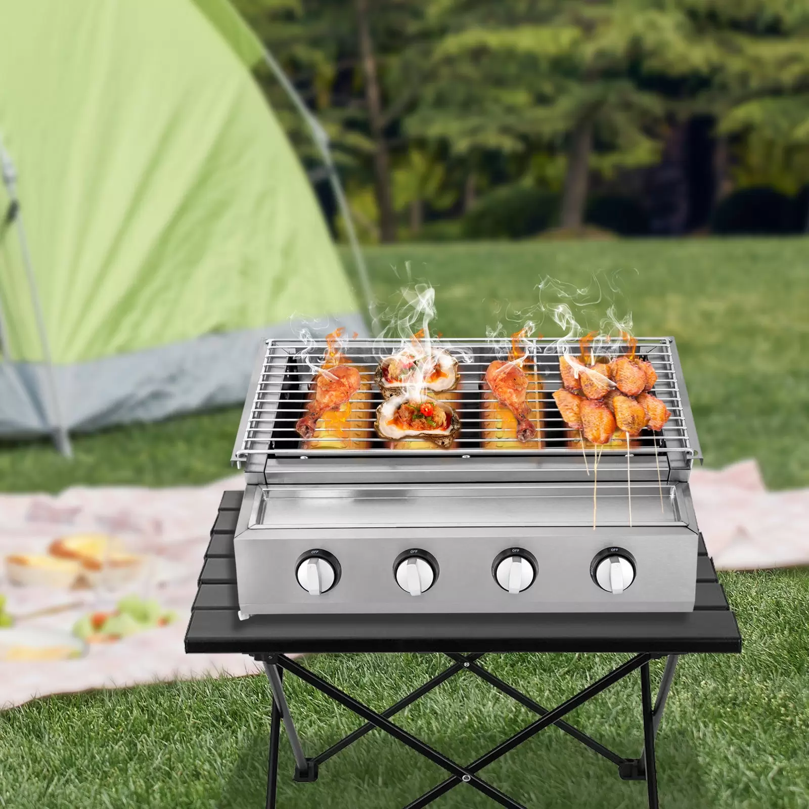 4 Brenner Gasgrill Rauchfreie Tischplatte Grillofen Rostfreier Stahl 4 Brenner Gasgrill Rauchfreie Tischplatte Grillofen Rostfreier Stahl