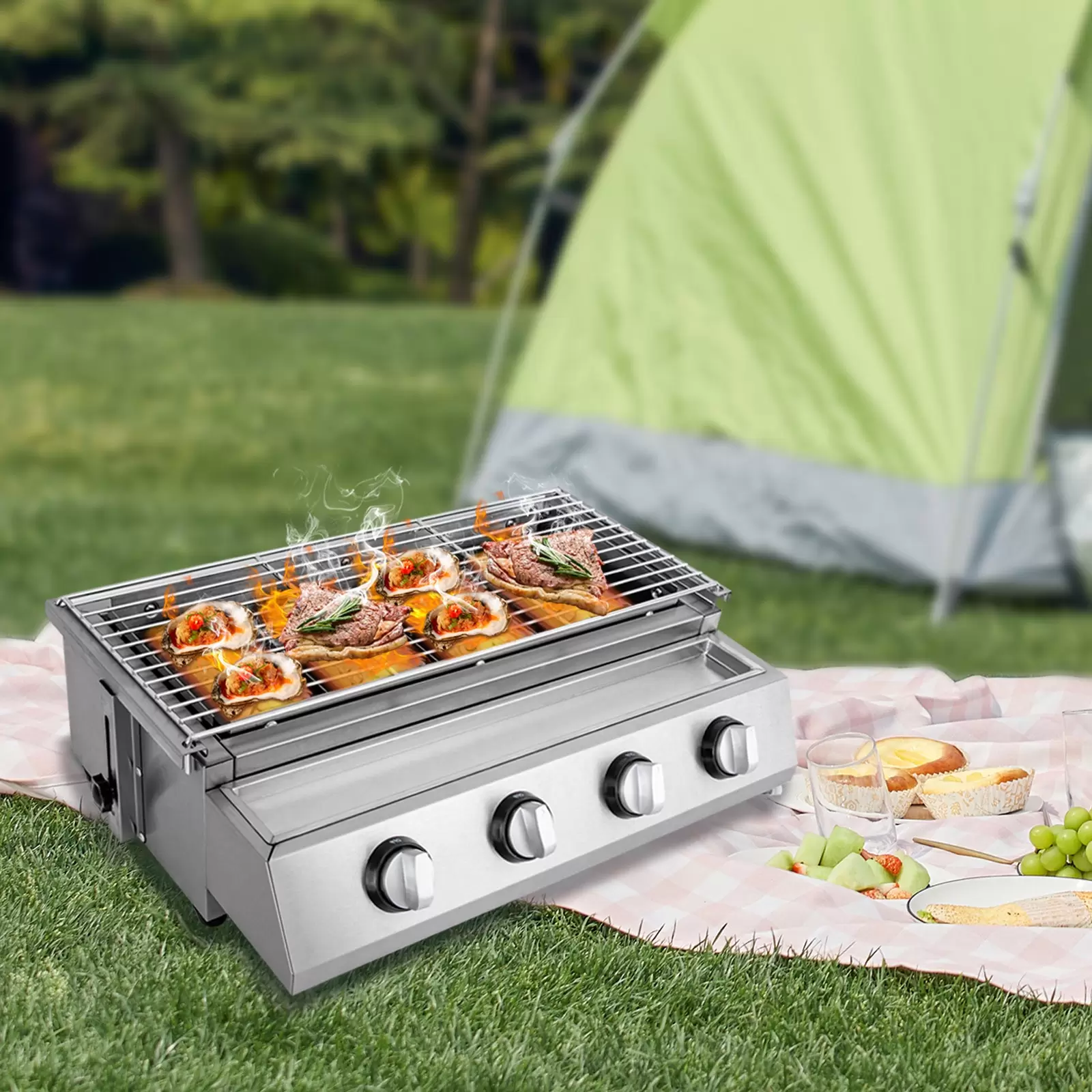 4 Brenner Gasgrill Rauchfreie Tischplatte Grillofen Rostfreier Stahl 4 Brenner Gasgrill Rauchfreie Tischplatte Grillofen Rostfreier Stahl