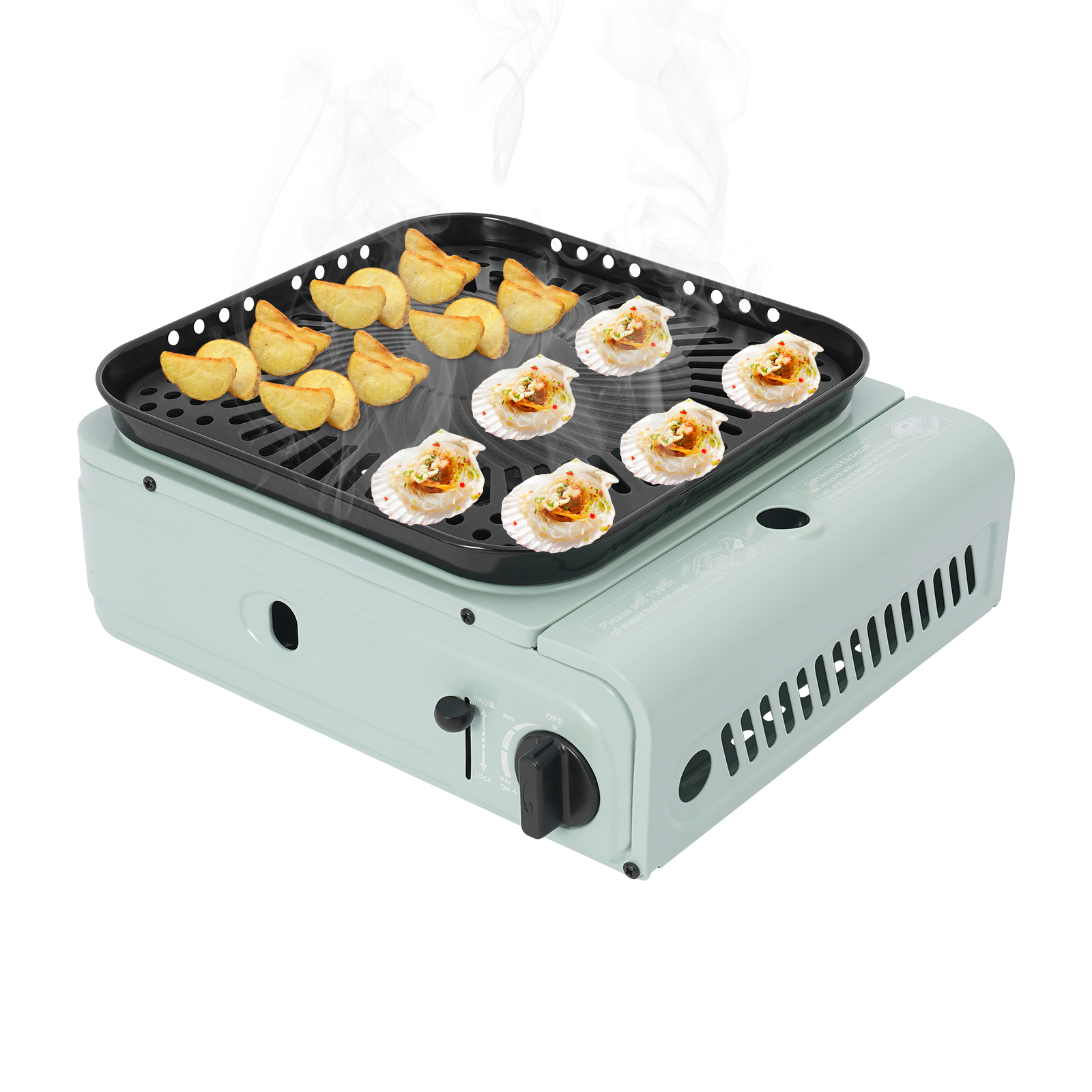 30,5 x 27,3 x 12 cm Campinggrill, draagbare campinggrill, gasfornuis met draagbare draagtas - Groen